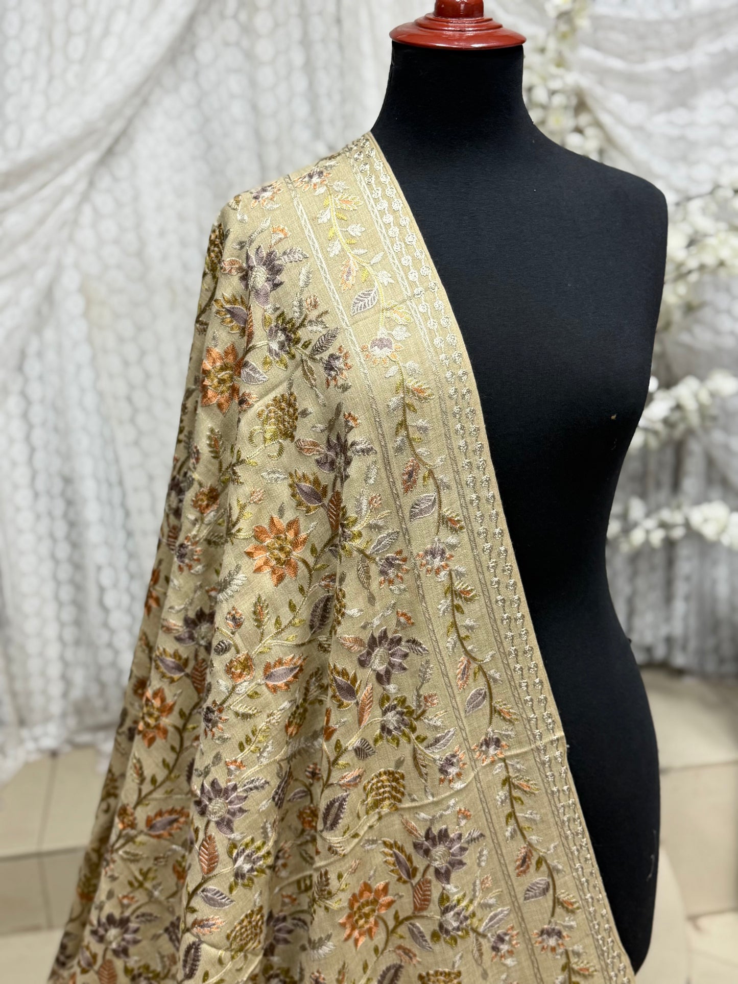 Kashmiri Jaal Shawl | Full Embroidered Shawl Resham Work Aar Embroidery