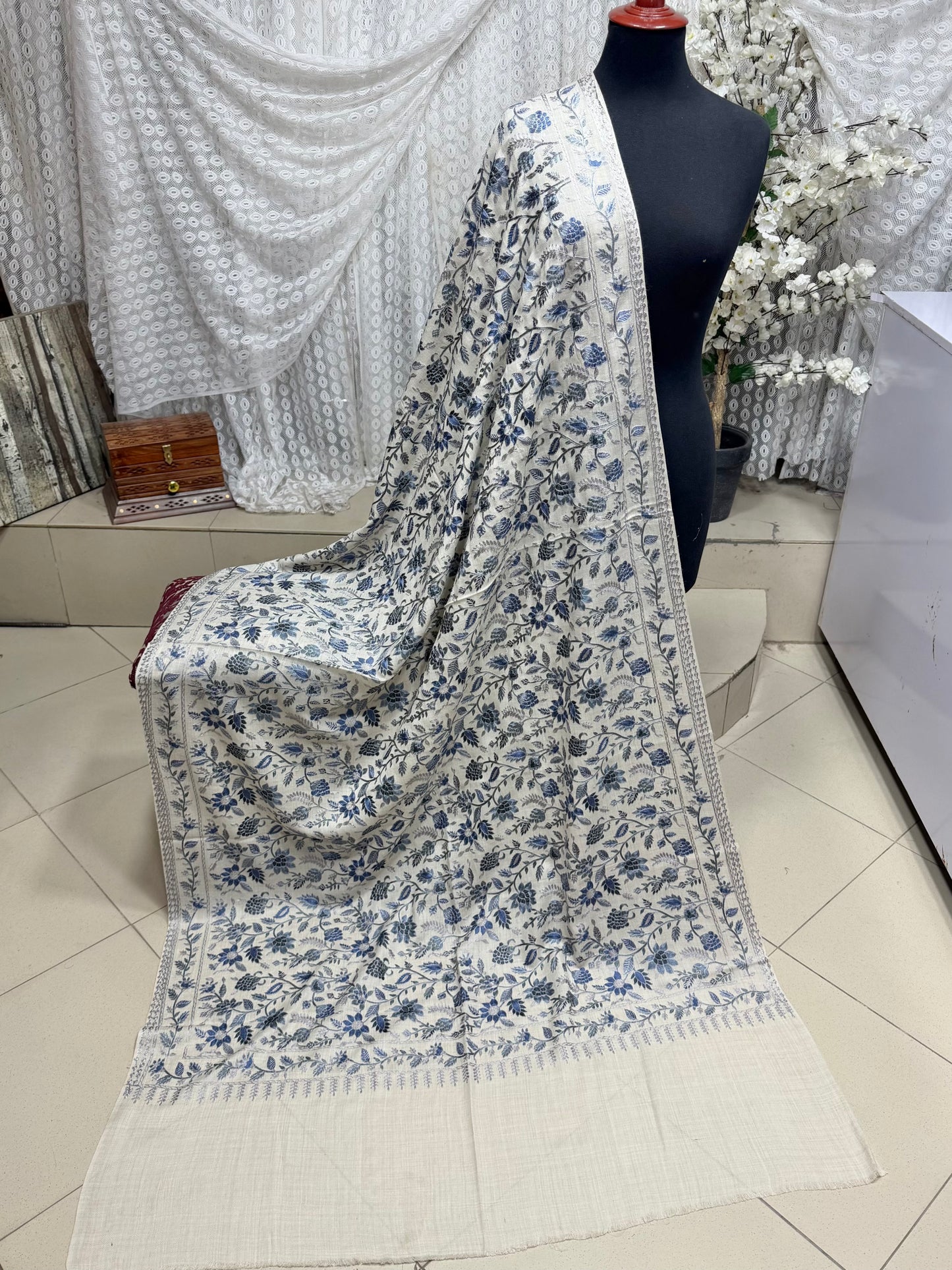 Kashmiri Jaal Shawl | Full Embroidered Shawl Resham Work Aar Embroidery