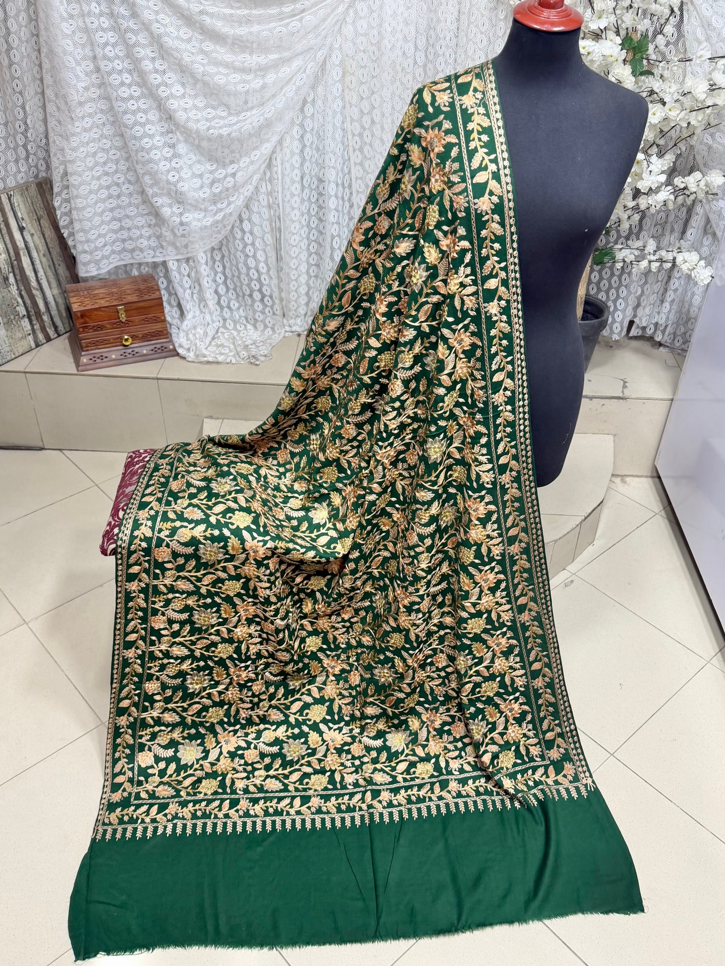 Kashmiri Jaal Shawl | Full Embroidered Shawl Resham Work Aar Embroidery