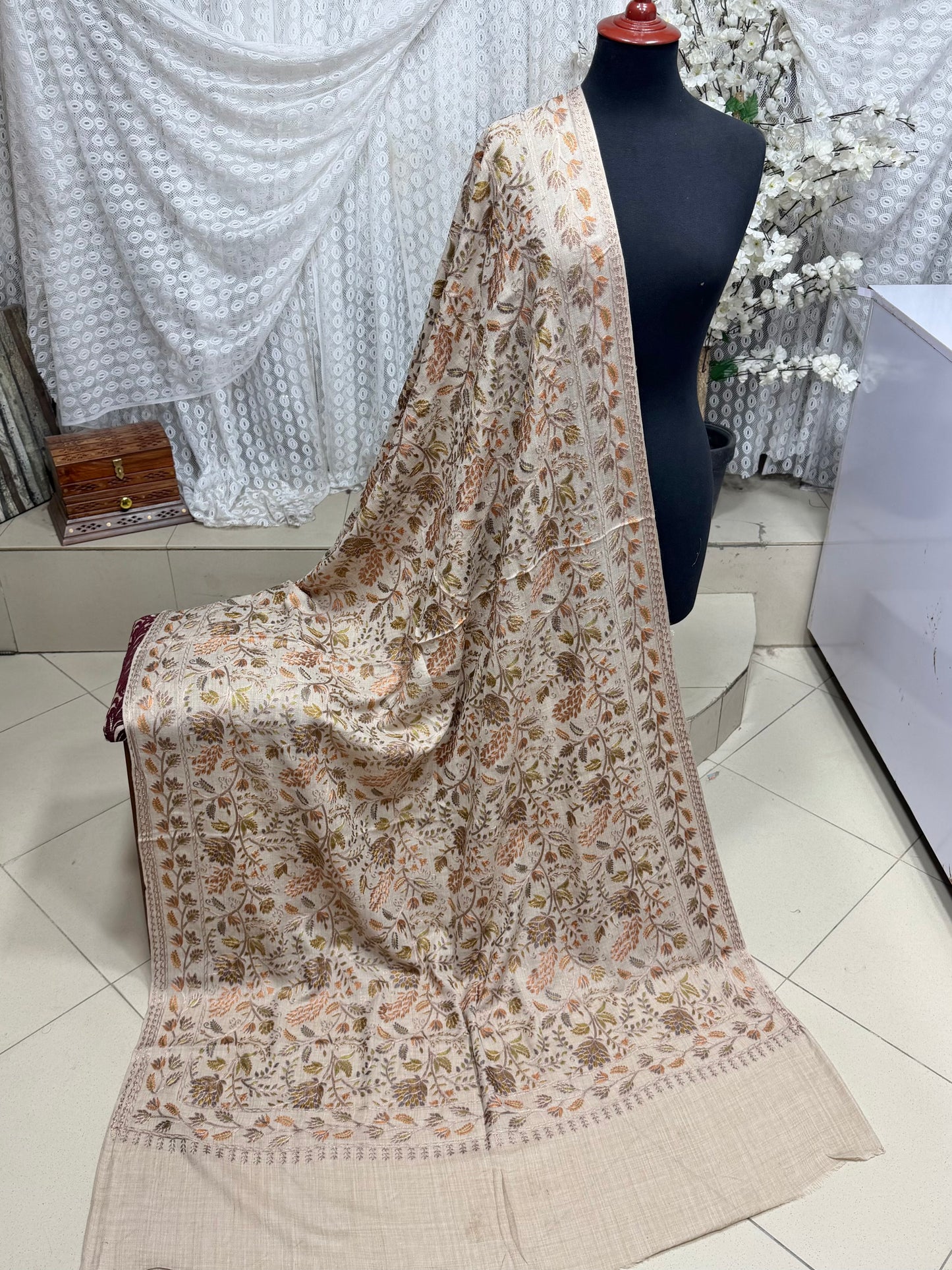 Kashmiri Jaal Shawl | Full Embroidered Shawl Resham Work Aar Embroidery