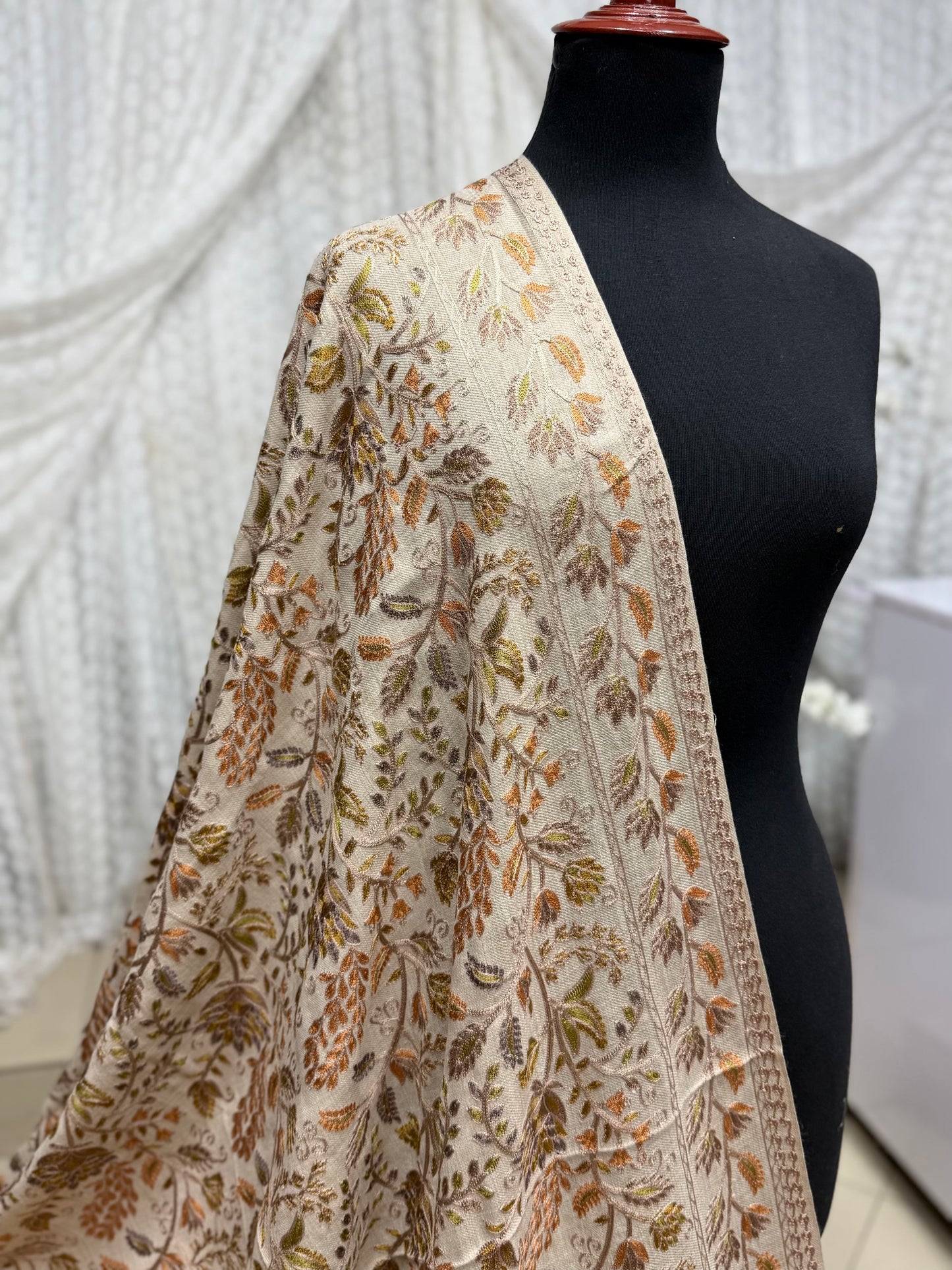 Kashmiri Jaal Shawl | Full Embroidered Shawl Resham Work Aar Embroidery