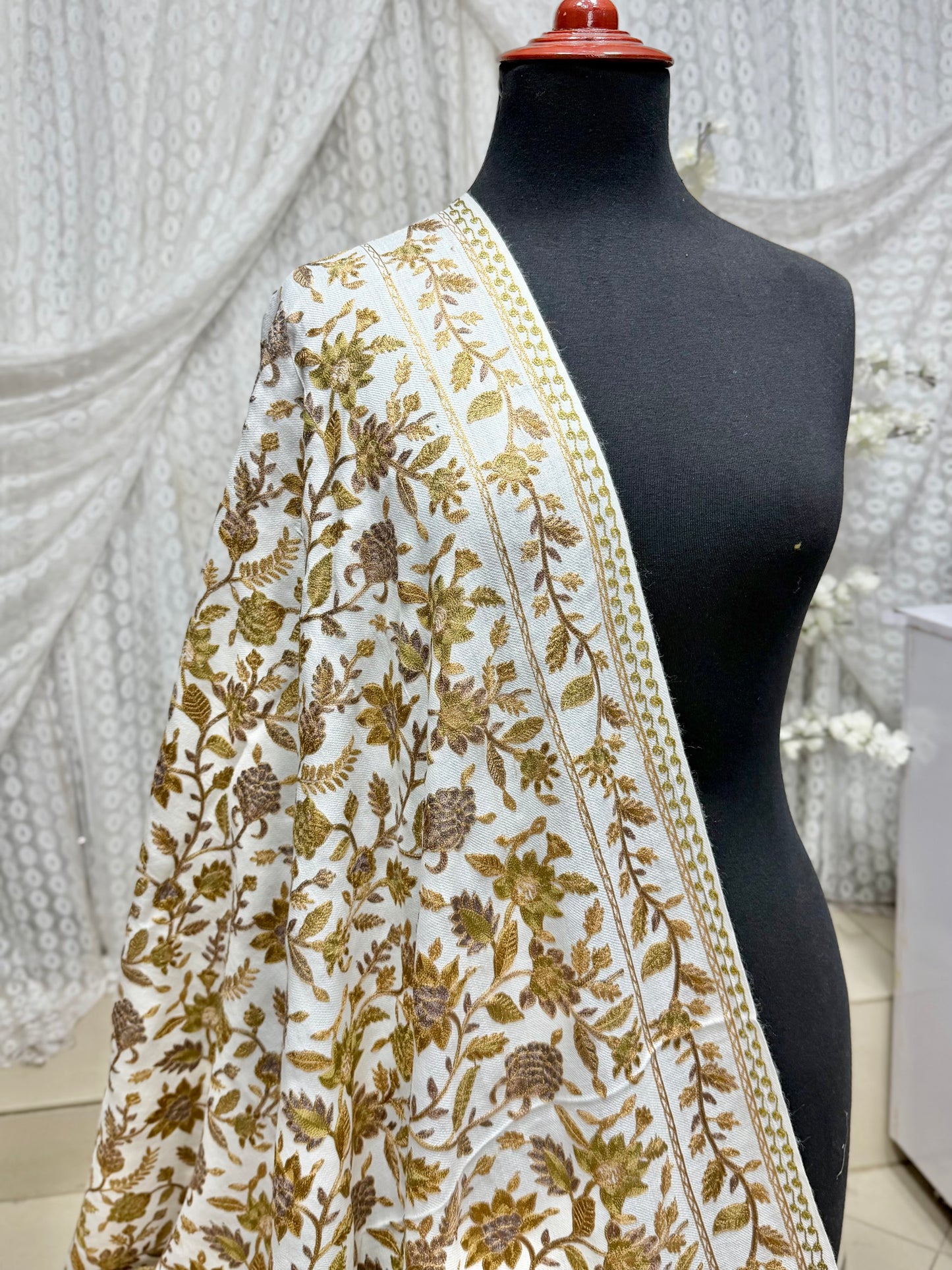 Kashmiri Jaal Shawl | Full Embroidered Shawl Resham Work Aar Embroidery