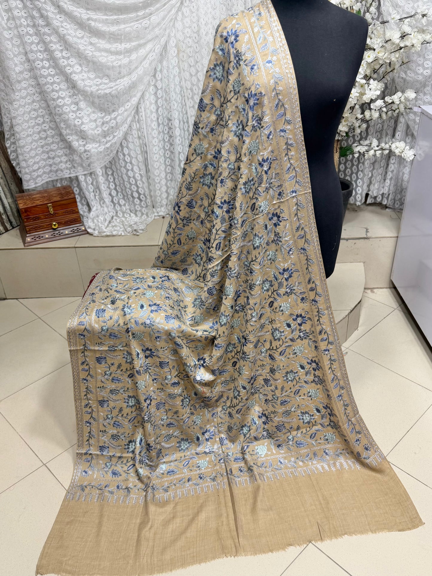 Kashmiri Jaal Shawl | Full Embroidered Shawl Resham Work Aar Embroidery