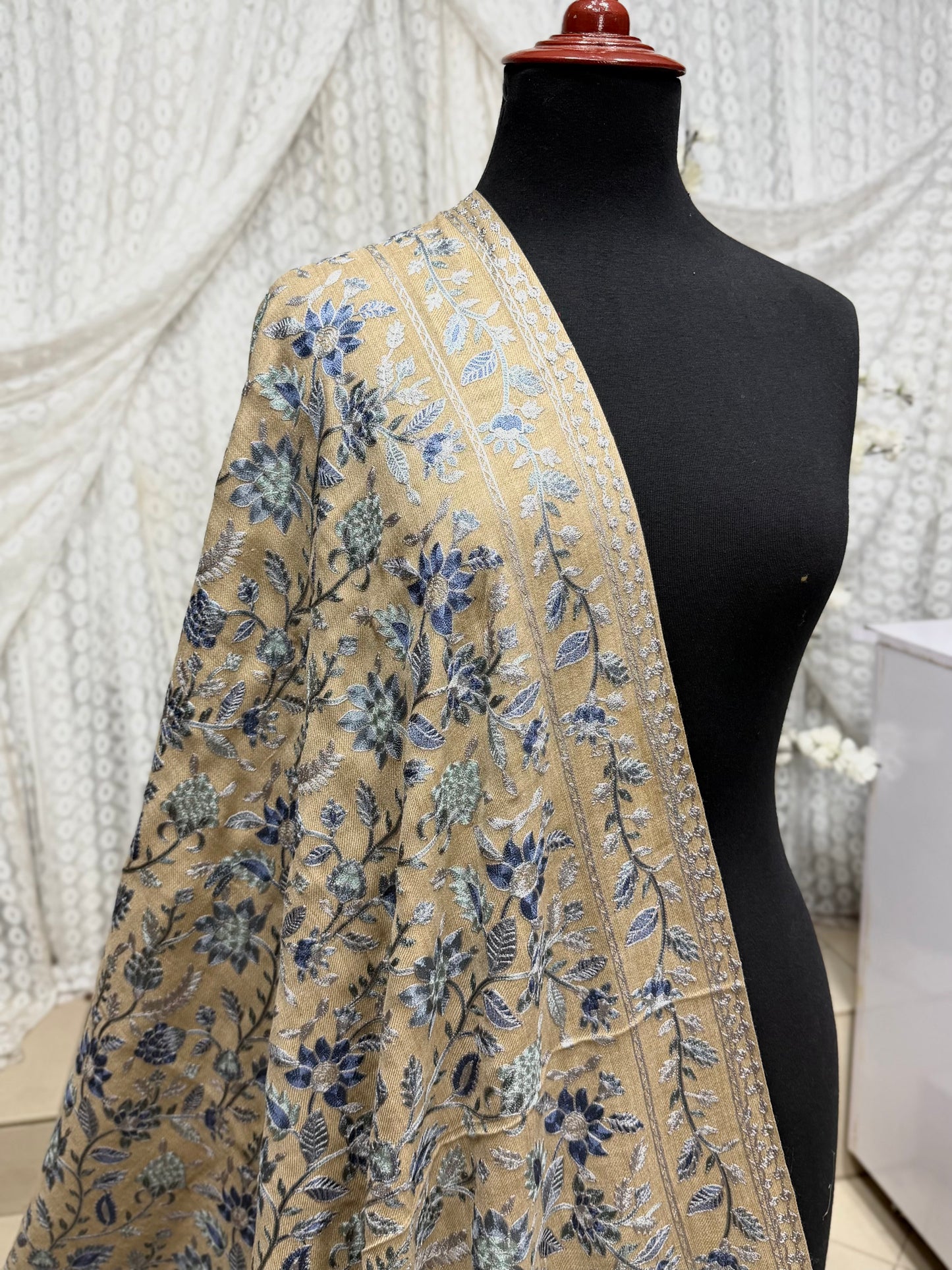 Kashmiri Jaal Shawl | Full Embroidered Shawl Resham Work Aar Embroidery
