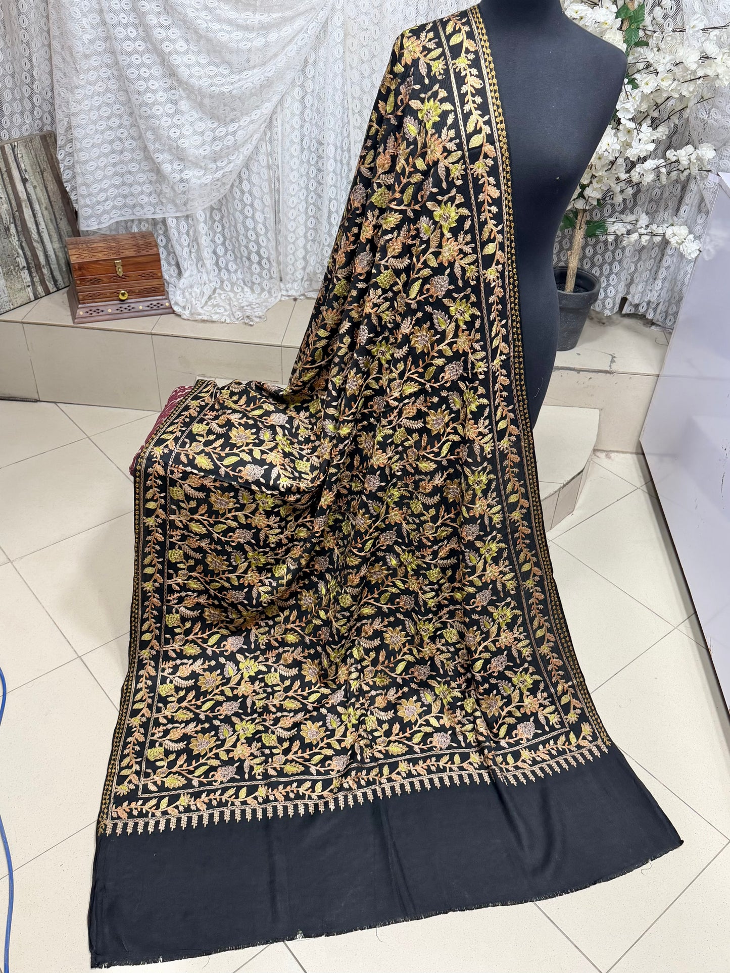 Kashmiri Jaal Shawl | Full Embroidered Shawl Resham Work Aar Embroidery