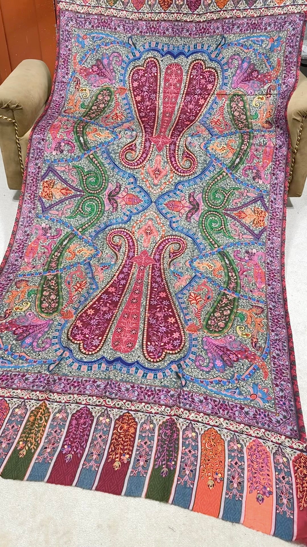 Qalamkar Shawl on Toosh Base | Made in Kashmir Multicolor Floral Design | QM113