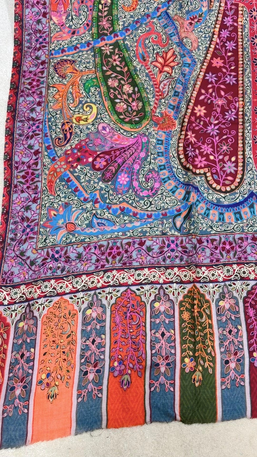 Qalamkar Shawl on Toosh Base | Made in Kashmir Multicolor Floral Design | QM113