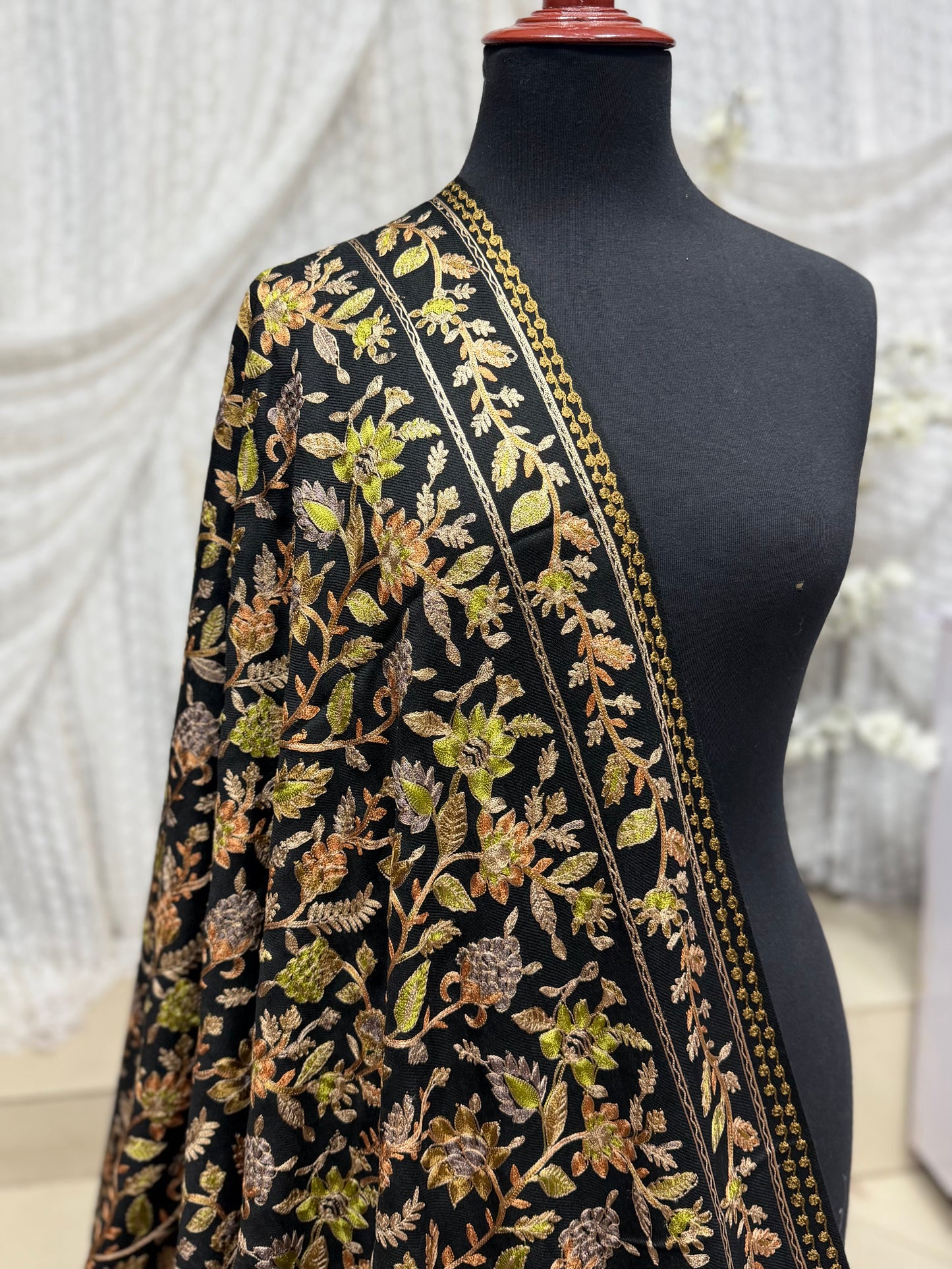 Kashmiri Jaal Shawl | Full Embroidered Shawl Resham Work Aar Embroidery