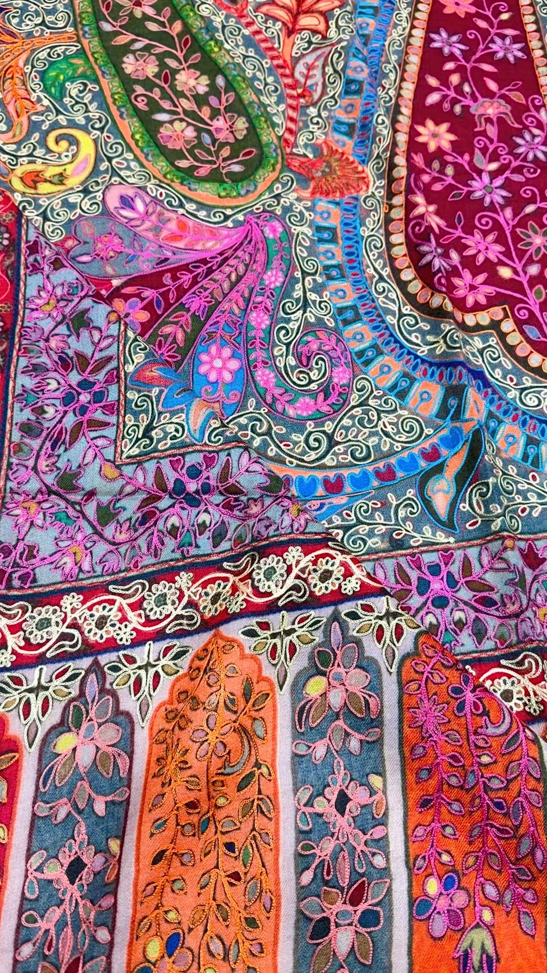 Qalamkar Shawl on Toosh Base | Made in Kashmir Multicolor Floral Design | QM113