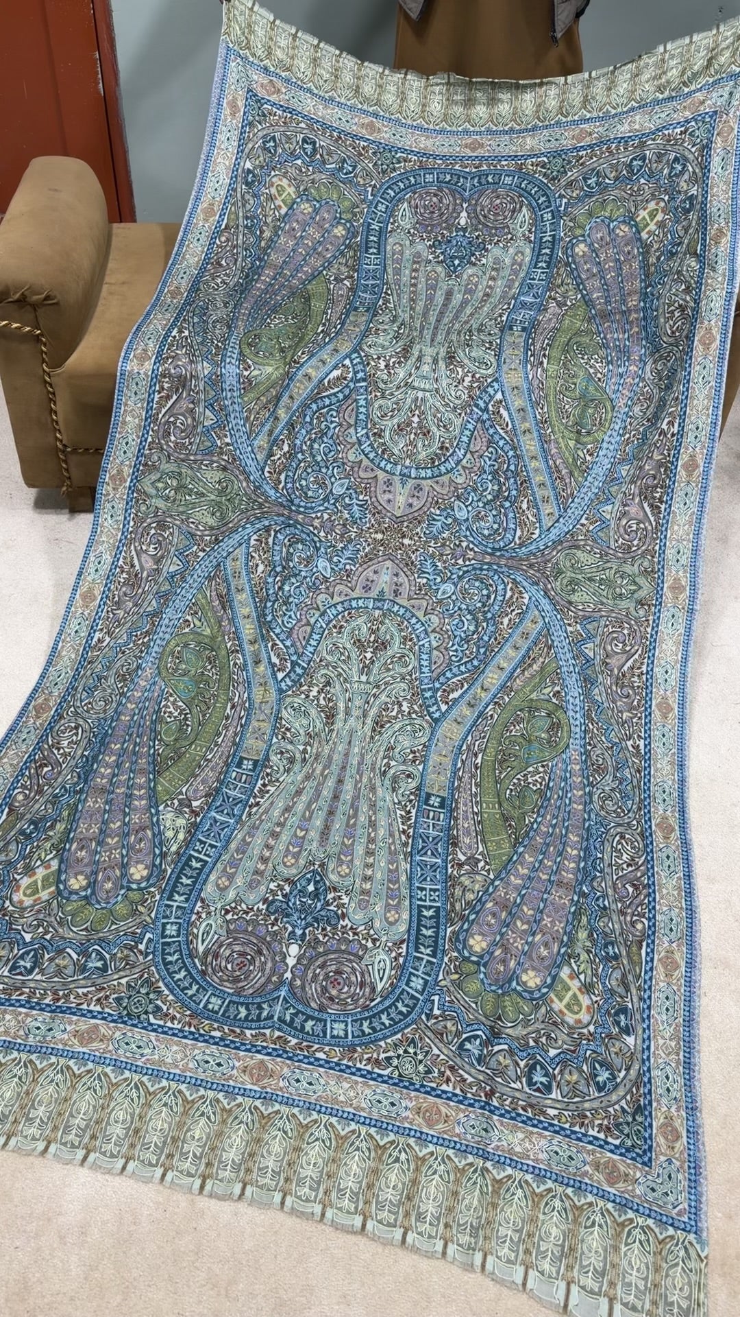 Qalamkar Shawl on Toosh Base | Made in Kashmir Multicolor Floral Design | QM114