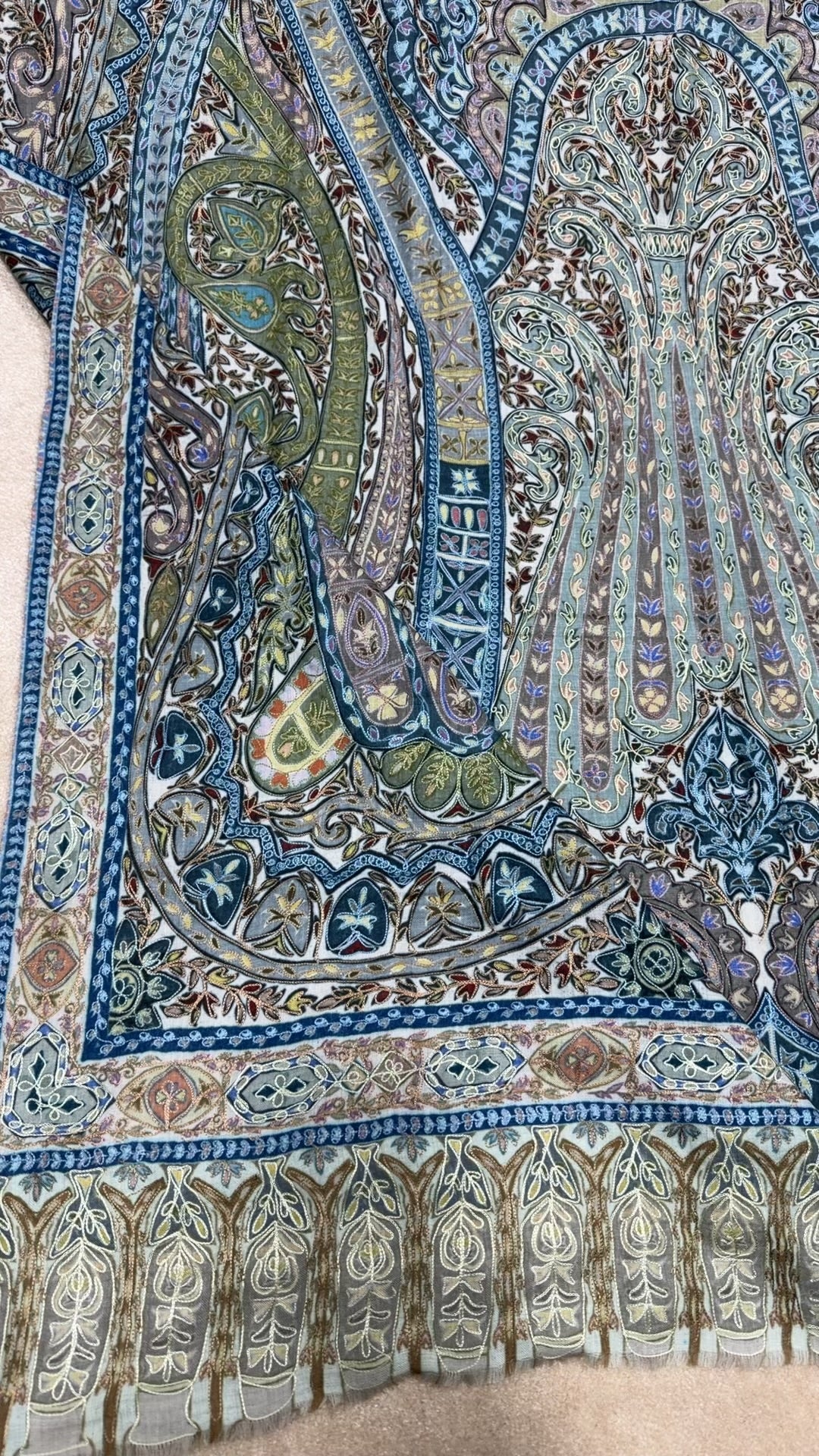 Qalamkar Shawl on Toosh Base | Made in Kashmir Multicolor Floral Design | QM114