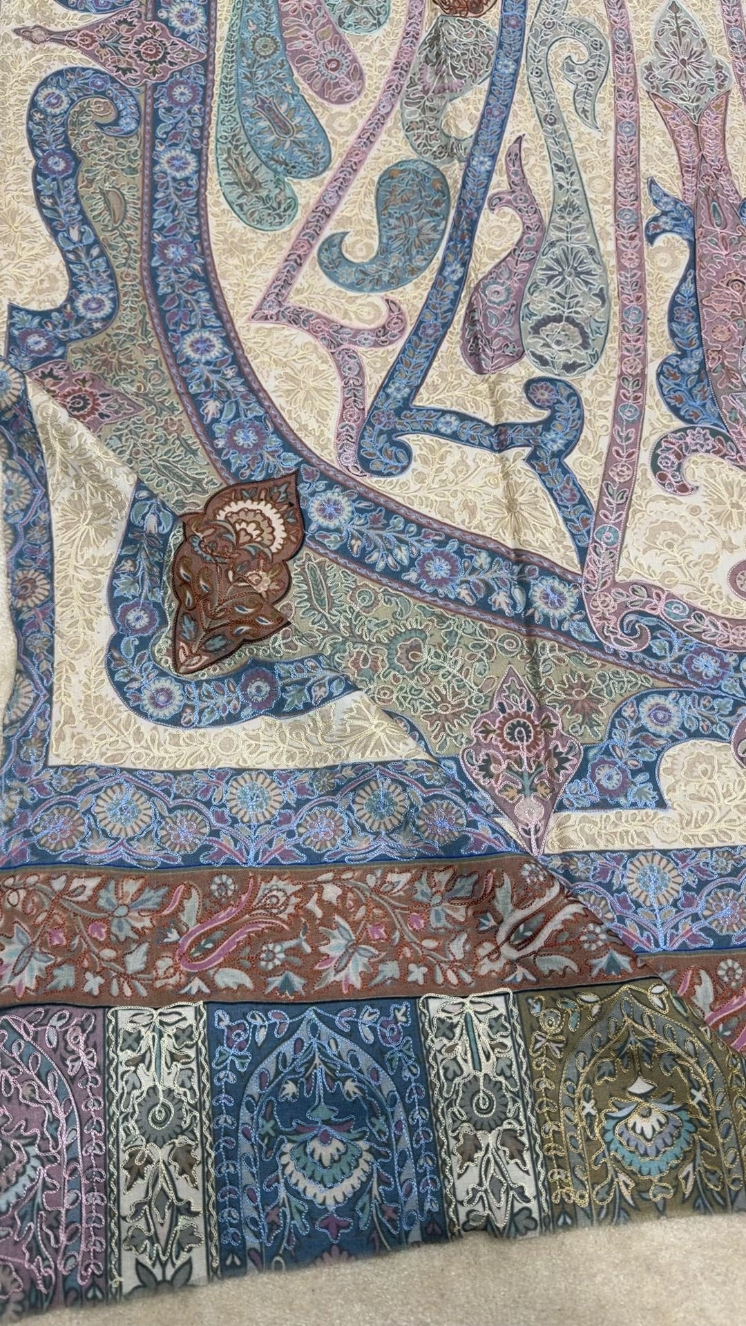 Qalamkar Shawl on Toosh Base | Made in Kashmir Multicolor Floral Design | QM115