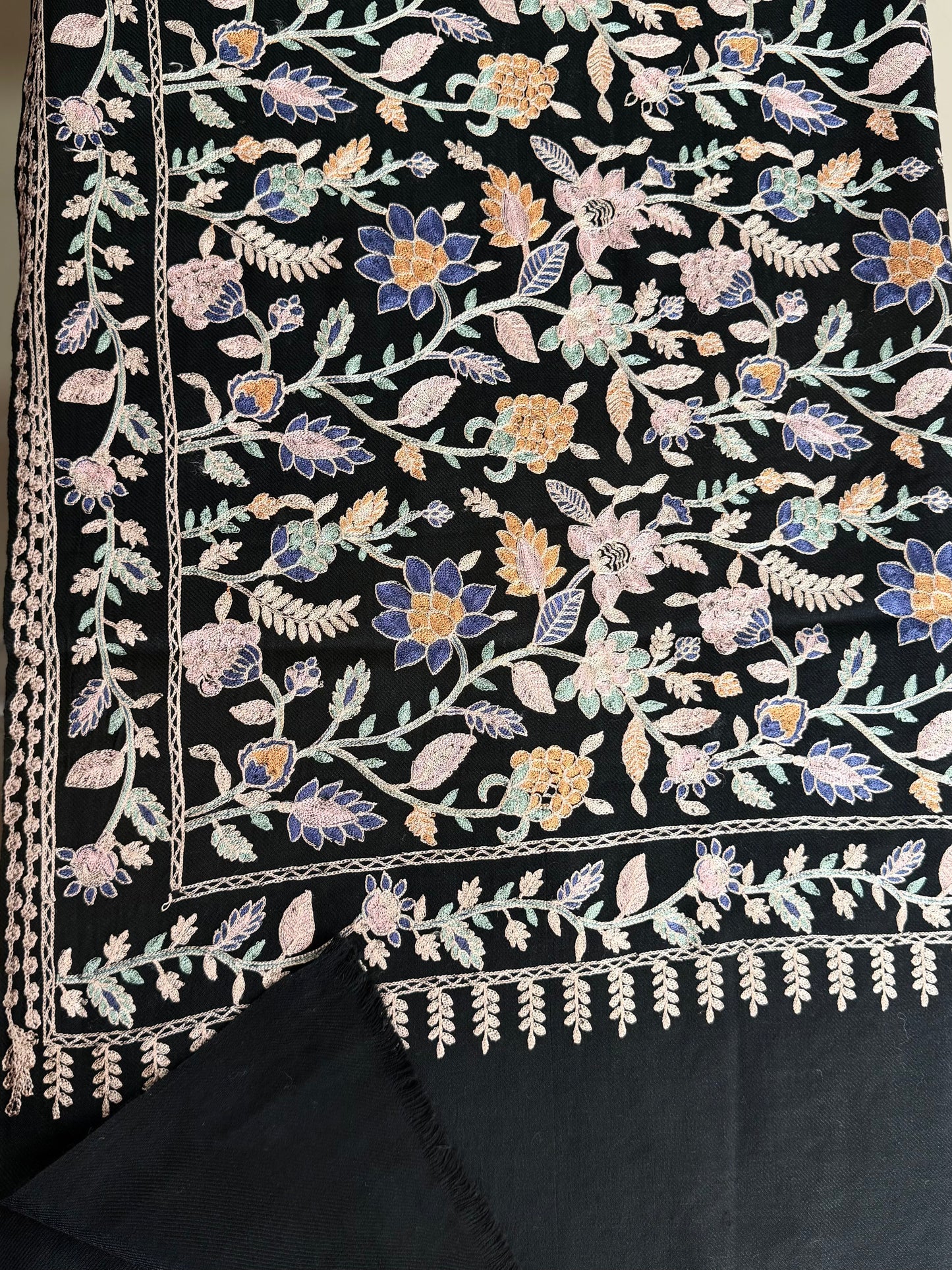 Kashmiri Jaal Shawl | Full Embroidered Shawl Resham Work Aar Embroidery
