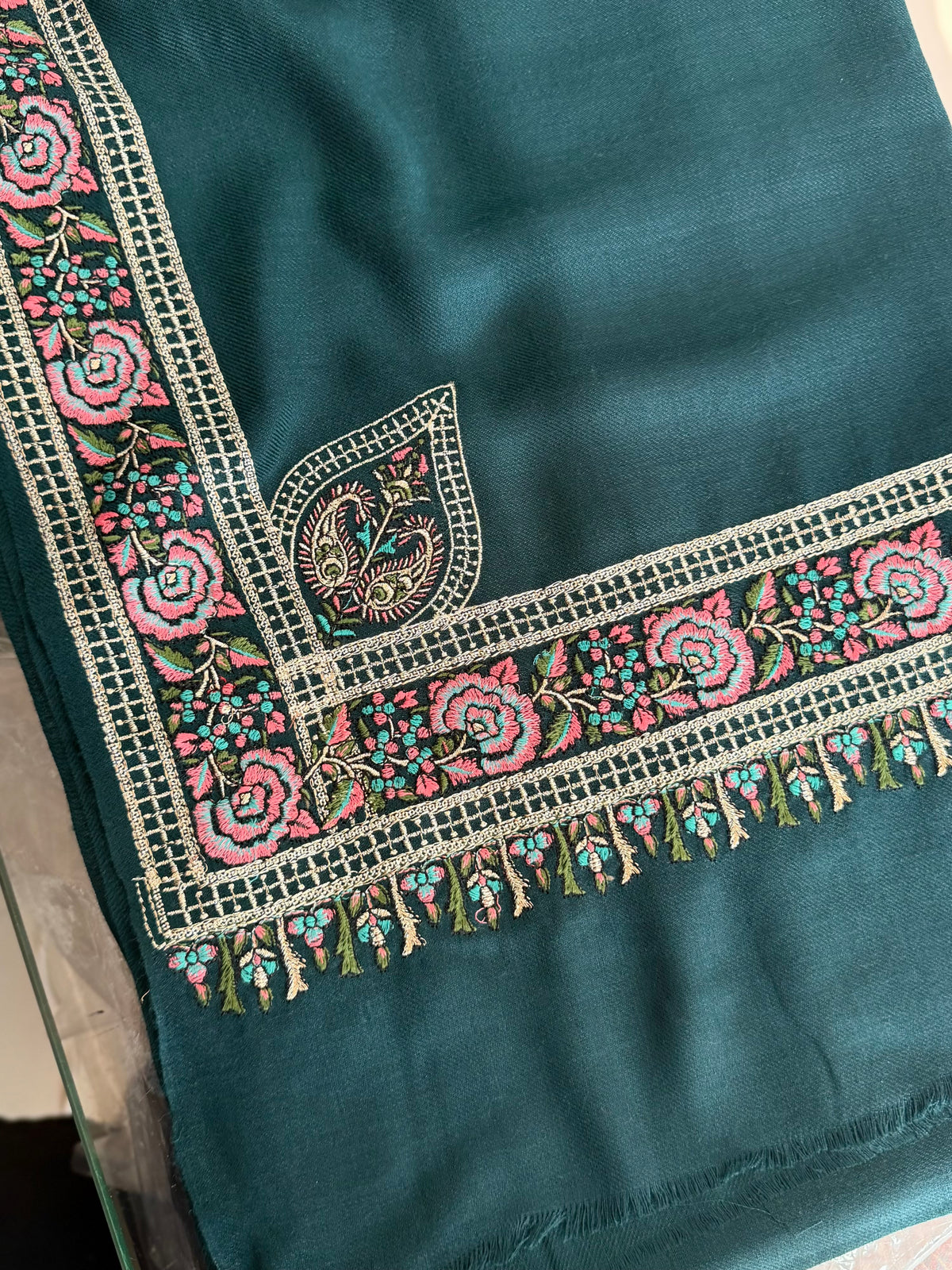 Kashmiri Shawl | Border Papermache Tilla Embroidery | Zinc