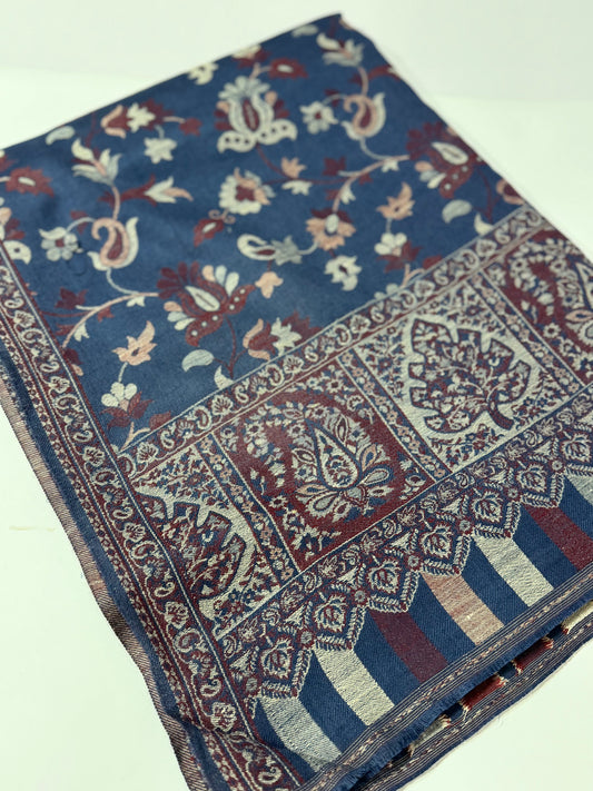 Pashmina Wool Multi Kani Shawl in Full Size | Multi Kani Work| Blue