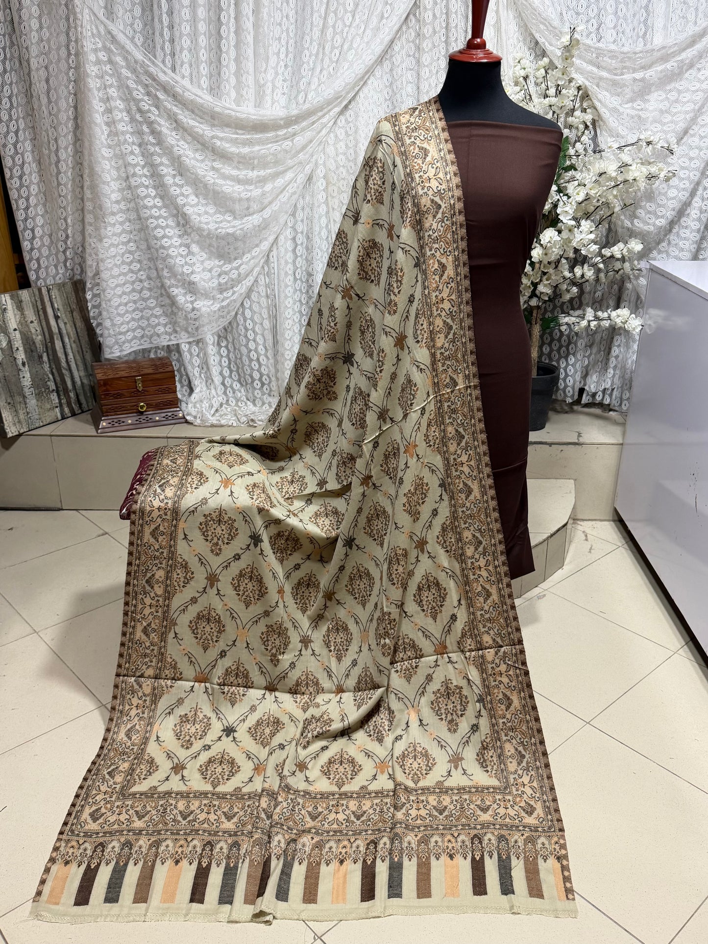 3 Piece Kani Shawl Suit | Plain Marina Suit With Kani Pashmina Shawl Perfect Gift