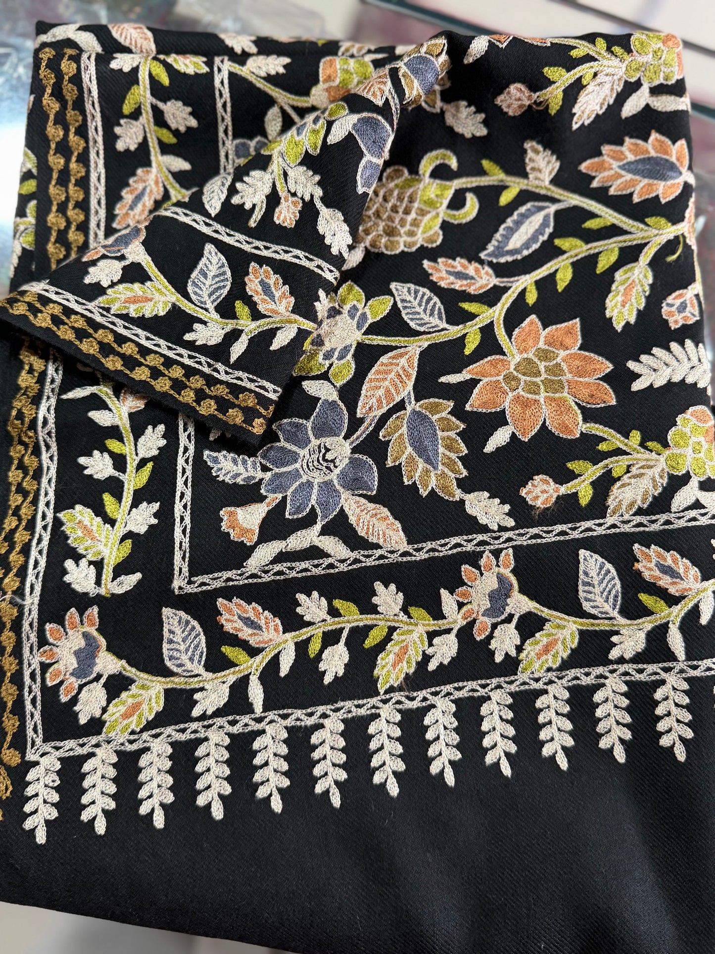 Kashmiri Jaal Shawl | Full Embroidered Shawl Resham Work Aar Embroidery