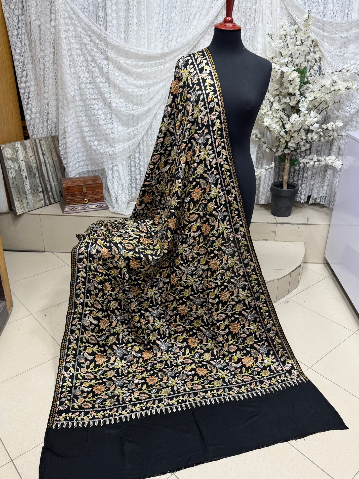 Kashmiri Jaal Shawl | Full Embroidered Shawl Resham Work Aar Embroidery
