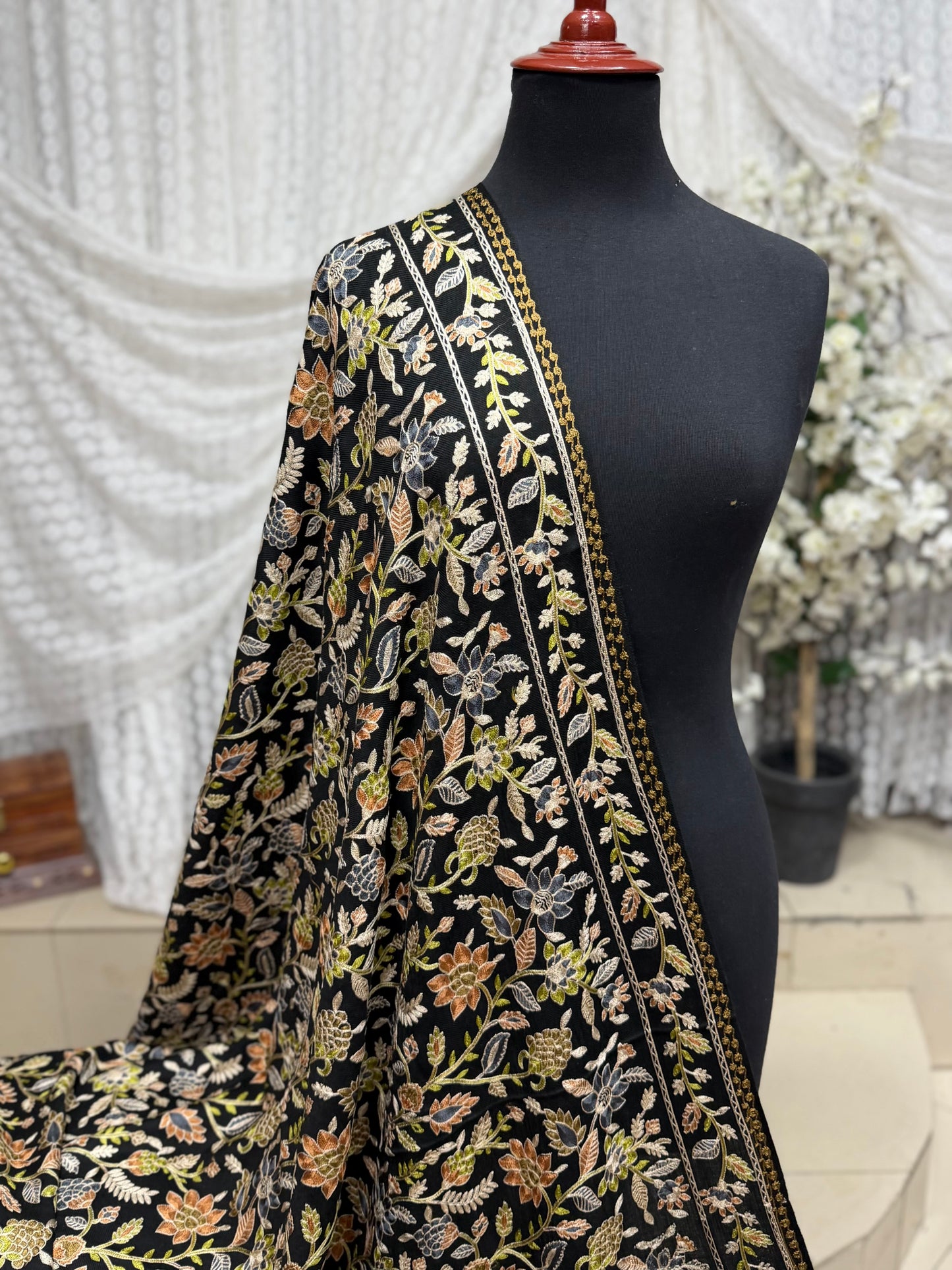 Kashmiri Jaal Shawl | Full Embroidered Shawl Resham Work Aar Embroidery