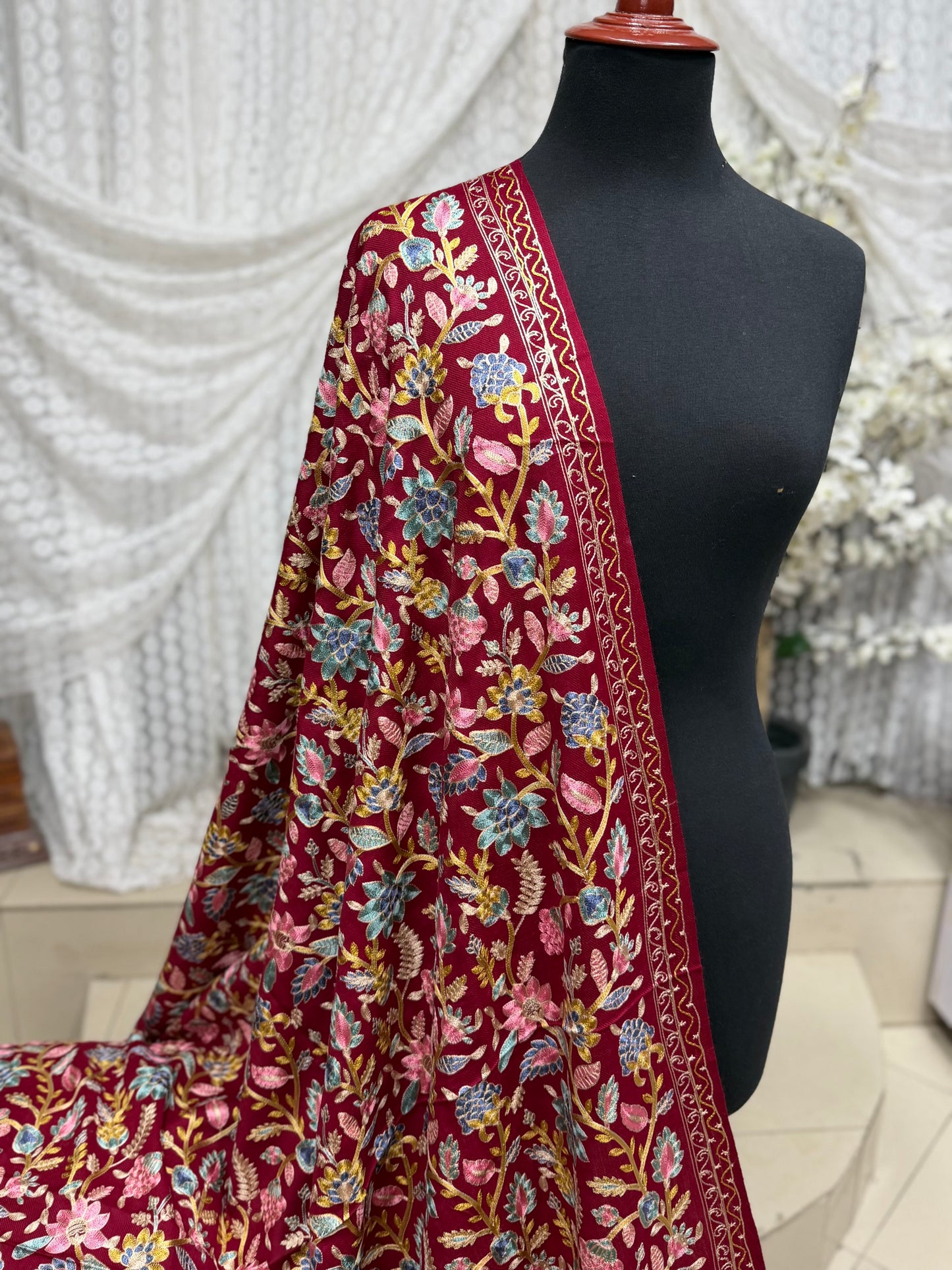 Kashmiri Jaal Shawl | Full Embroidered Shawl Resham Work Aar Embroidery