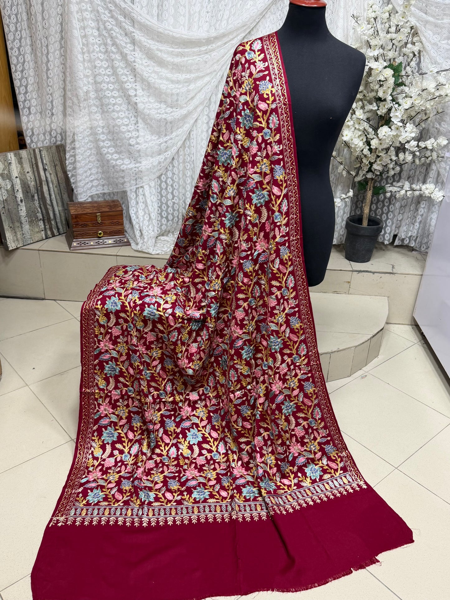Kashmiri Jaal Shawl | Full Embroidered Shawl Resham Work Aar Embroidery