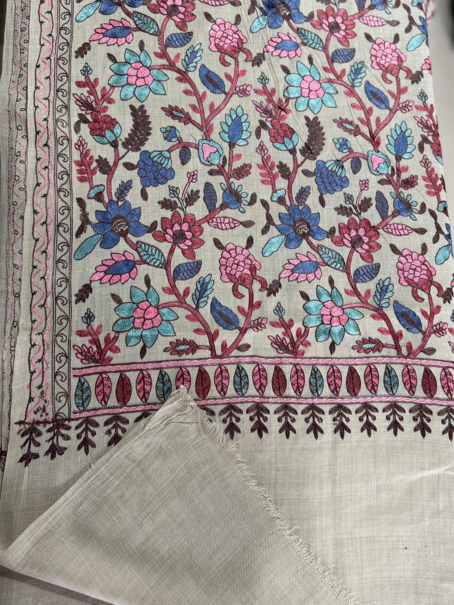 Kashmiri Jaal Shawl | Full Embroidered Shawl Resham Work Aar Embroidery