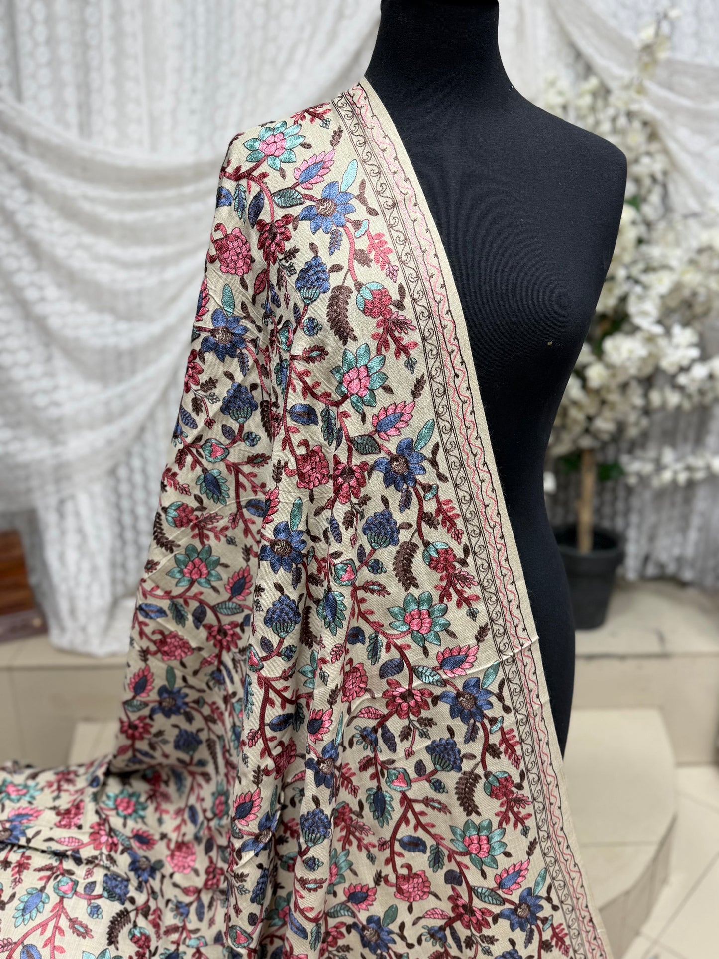 Kashmiri Jaal Shawl | Full Embroidered Shawl Resham Work Aar Embroidery