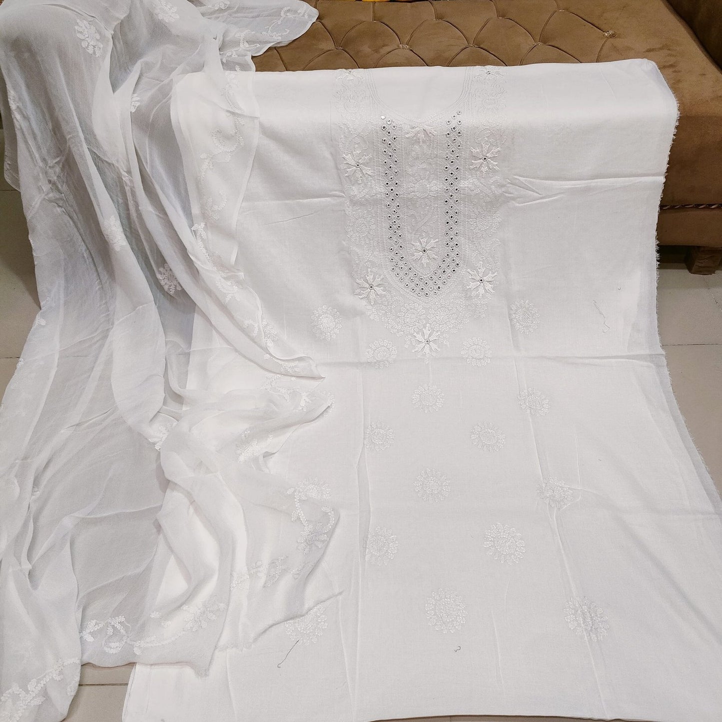 Handmade Suit 3 Piece Lawn Suit Chiffon Dupatta Gift For Her