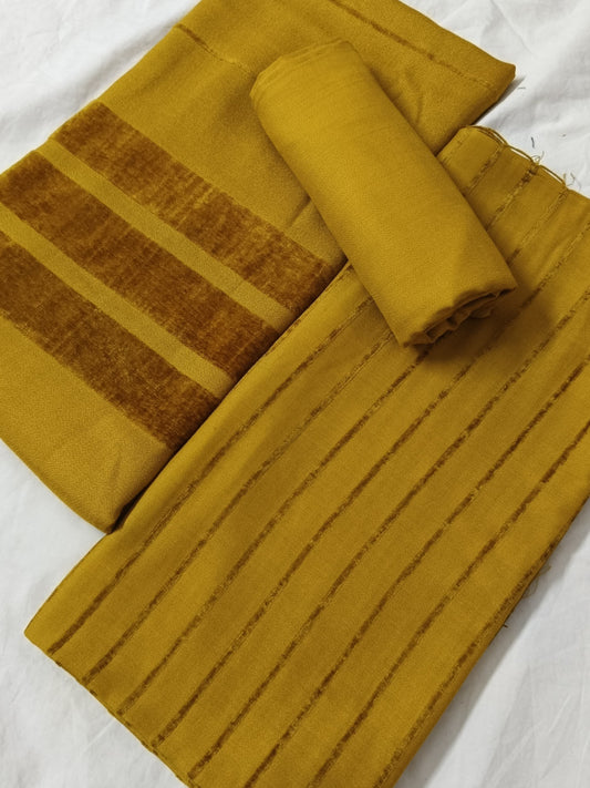 3 Piece Suit | Velvet Lining Marina Suit Allover With Shawl | New Arrival Beautiful Gift | Mustard