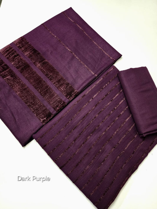 3 Piece Suit | Velvet Lining Marina Suit Allover With Shawl | New Arrival Beautiful Gift | Dark Purple