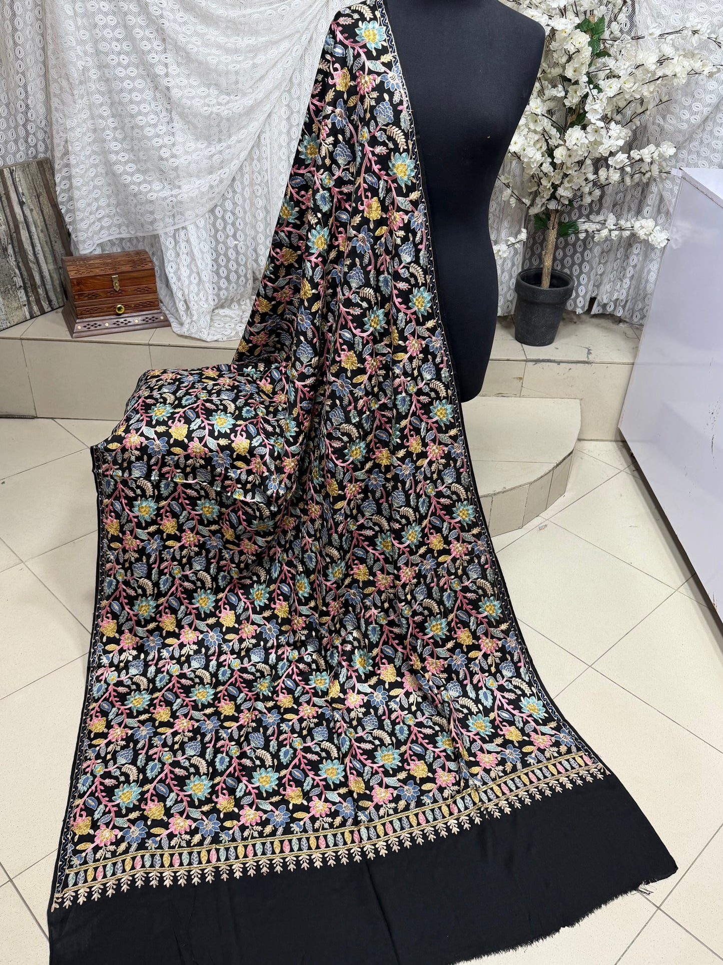 Kashmiri Jaal Shawl | Full Embroidered Shawl Resham Work Aar Embroidery