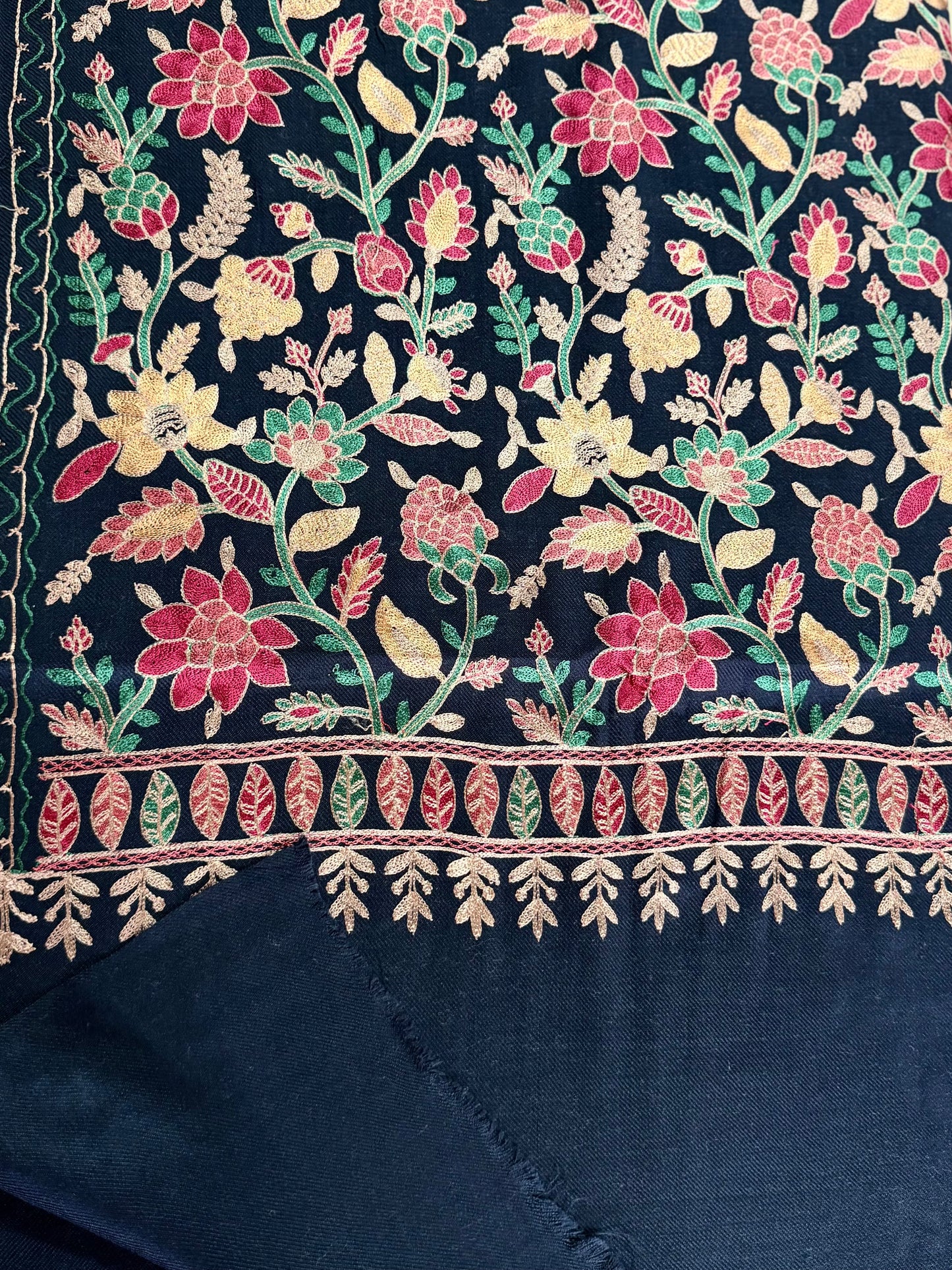 Kashmiri Jaal Shawl | Full Embroidered Shawl Resham Work Aar Embroidery | Blue