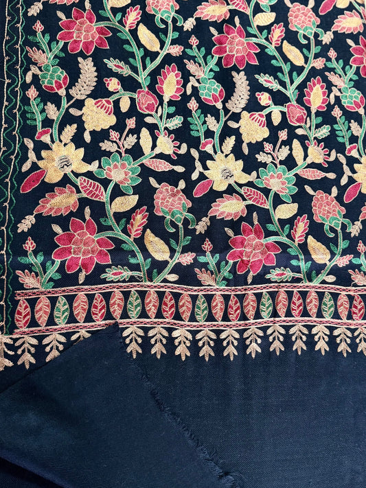 Kashmiri Jaal Shawl | Full Embroidered Shawl Resham Work Aar Embroidery | Blue