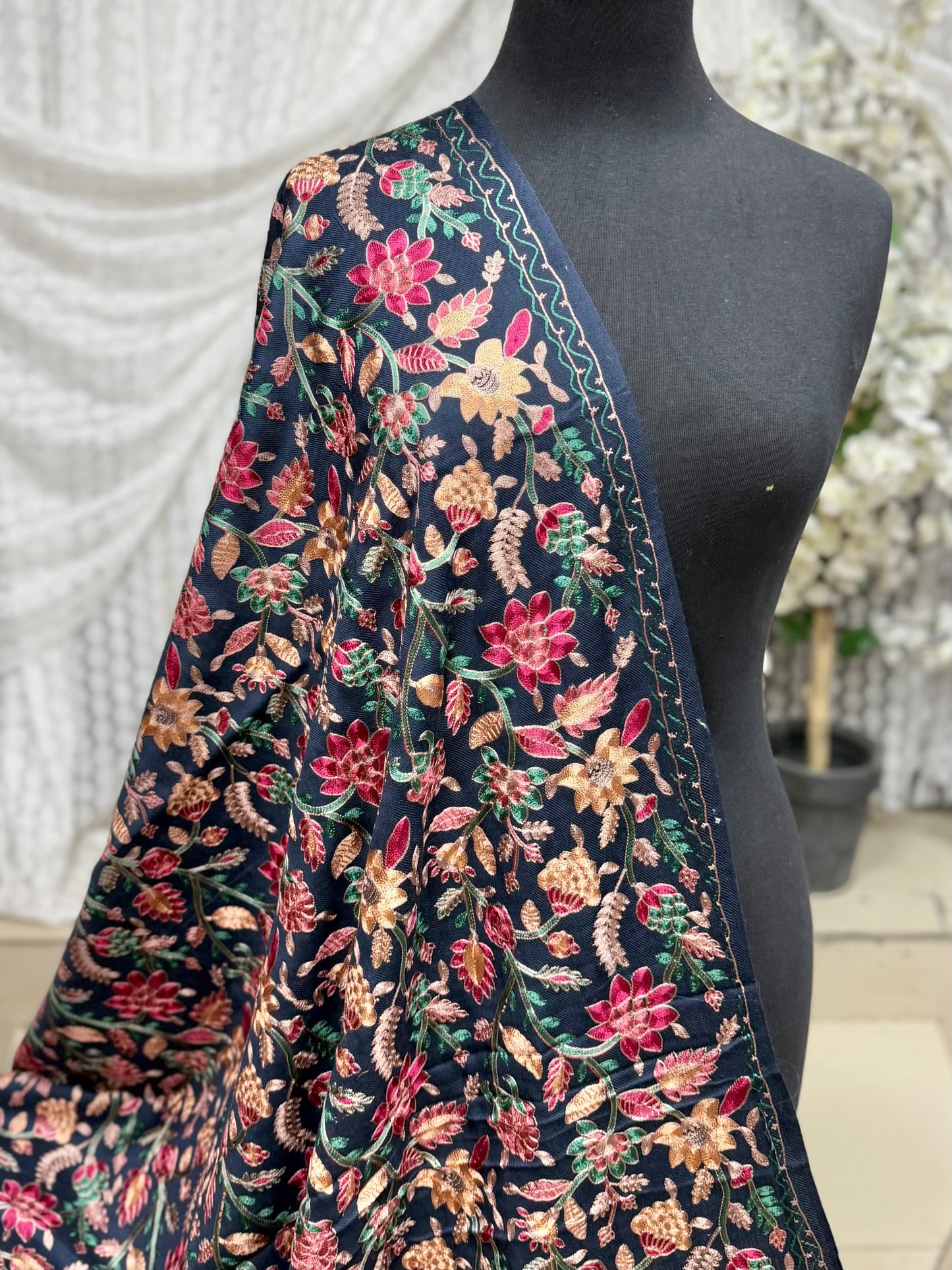 Kashmiri Jaal Shawl | Full Embroidered Shawl Resham Work Aar Embroidery | Blue