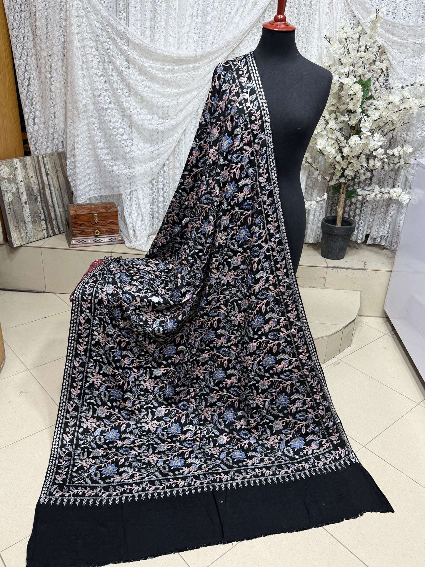Kashmiri Jaal Shawl | Full Embroidered Shawl Resham Work Aar Embroidery