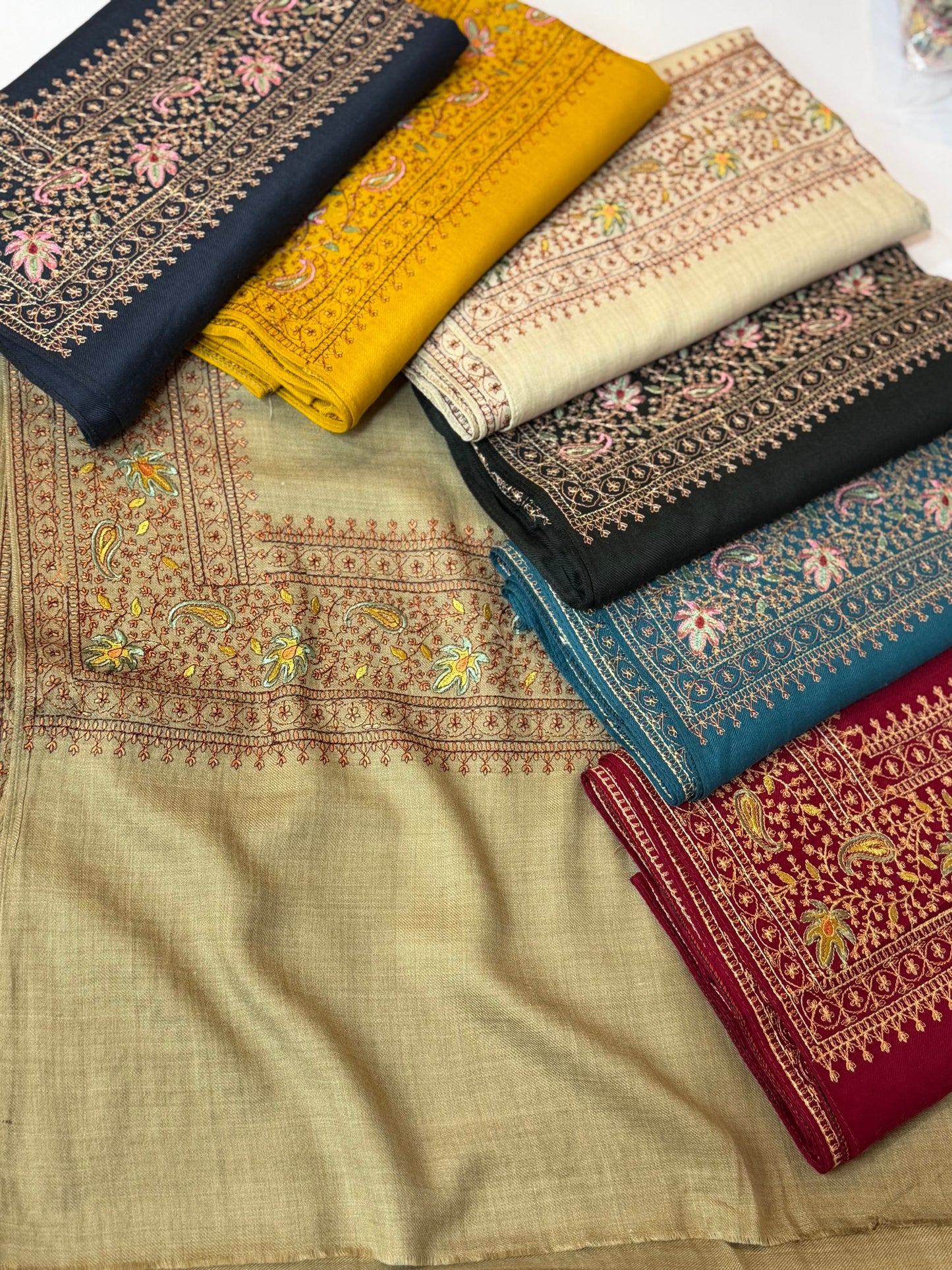 Kashmiri Shawl | Border Papermache Embroidery | Navy Blue