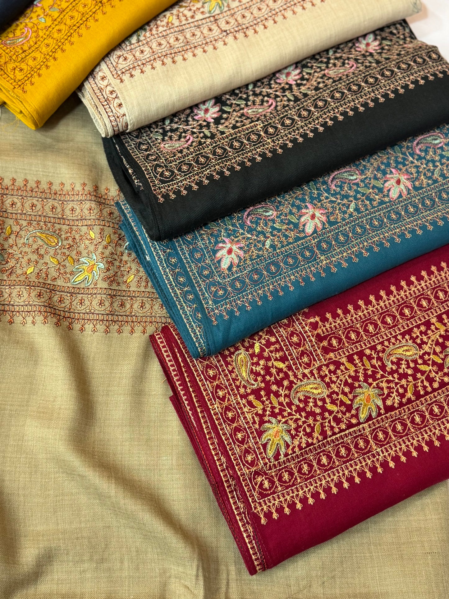 Kashmiri Shawl | Border Papermache Embroidery | Navy Blue