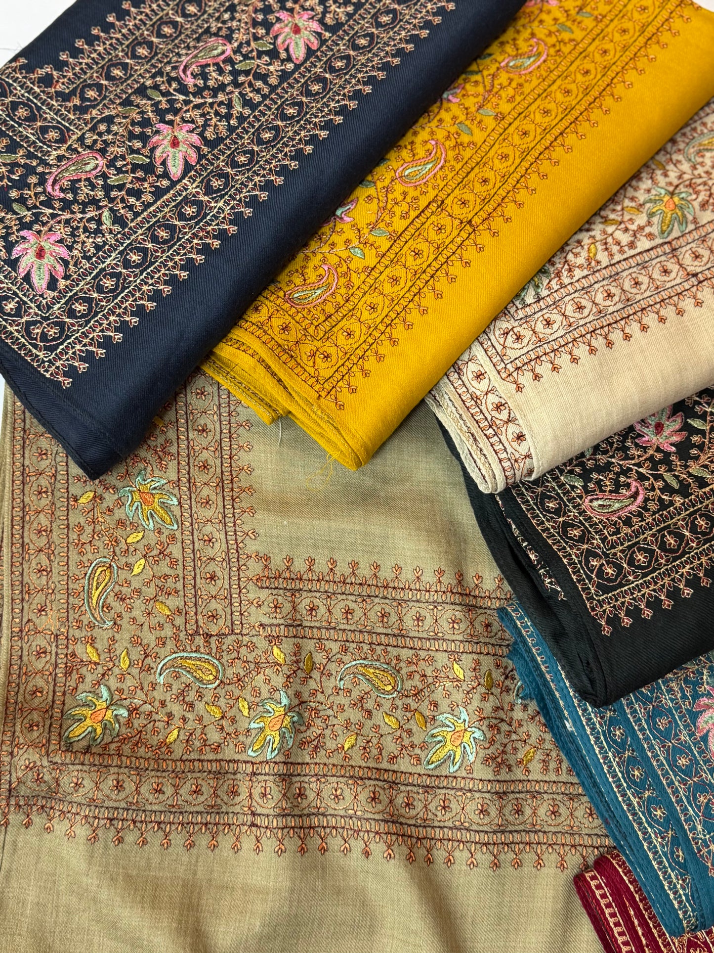 Kashmiri Shawl | Border Papermache Embroidery | Navy Blue