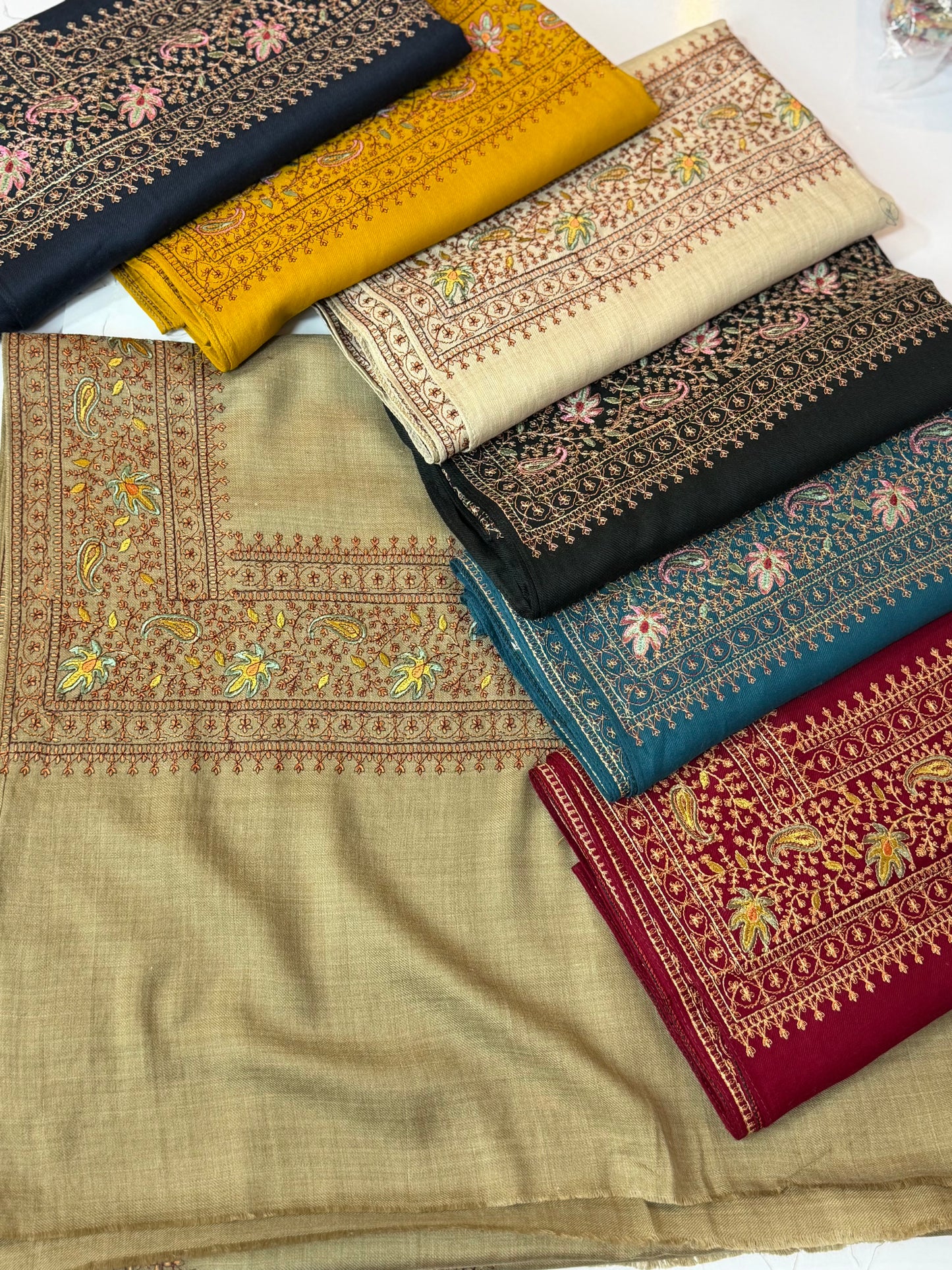 Kashmiri Shawl | Border Papermache Embroidery | Navy Blue