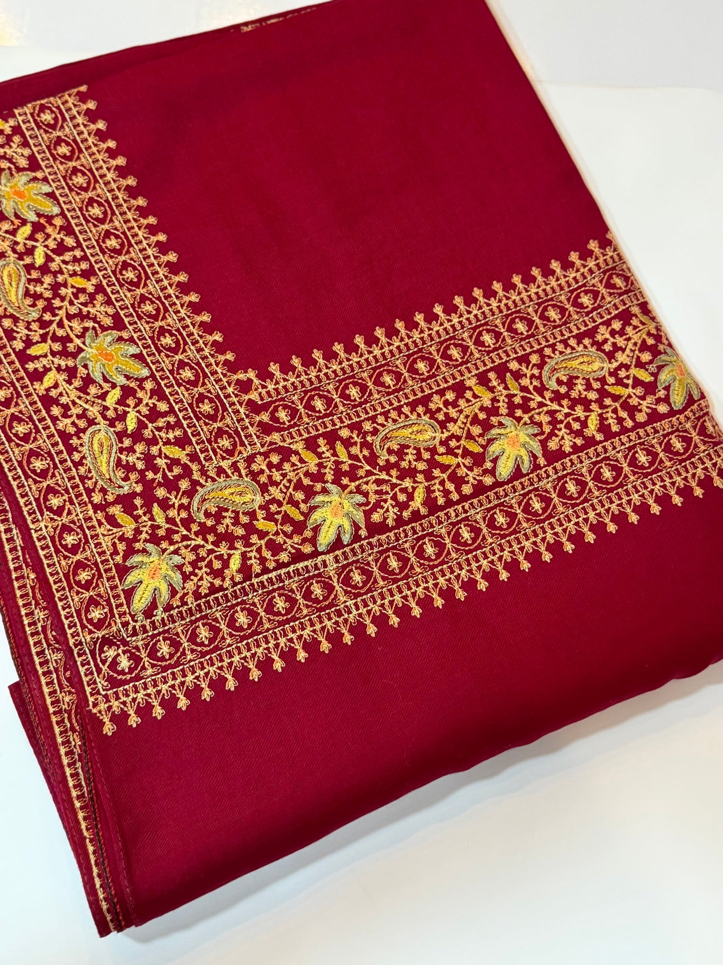 Kashmiri Shawl | Border Papermache Embroidery | Maroon