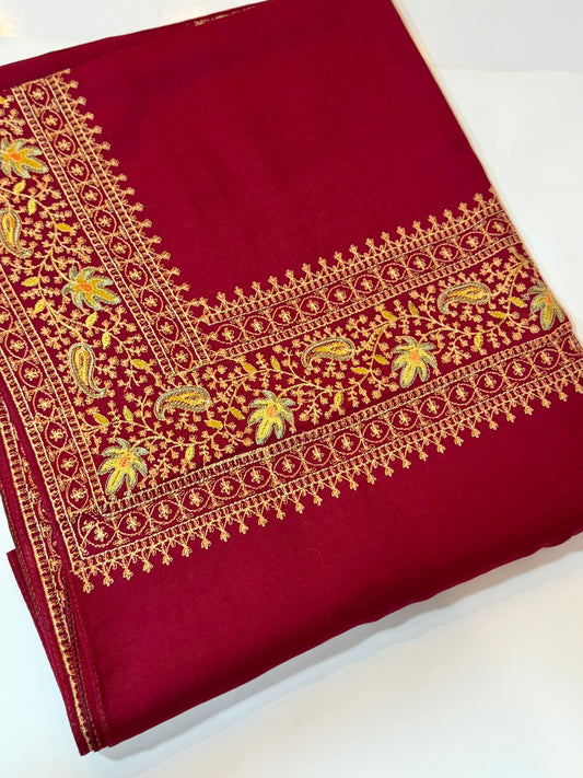Kashmiri Shawl | Border Papermache Embroidery | Maroon
