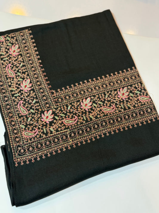 Kashmiri Shawl | Border Papermache Embroidery | Black