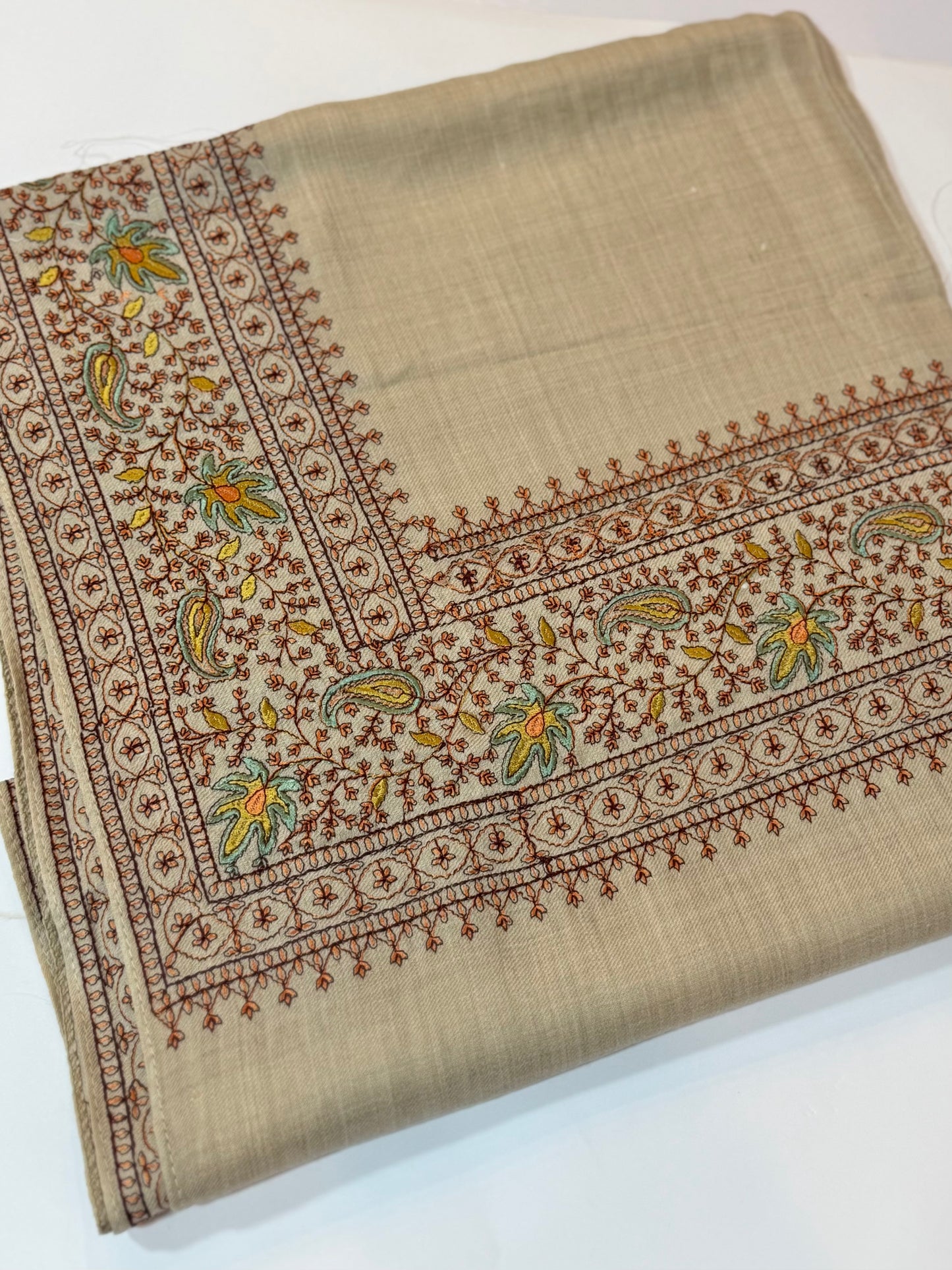 Kashmiri Shawl | Border Papermache Embroidery | Light Skin