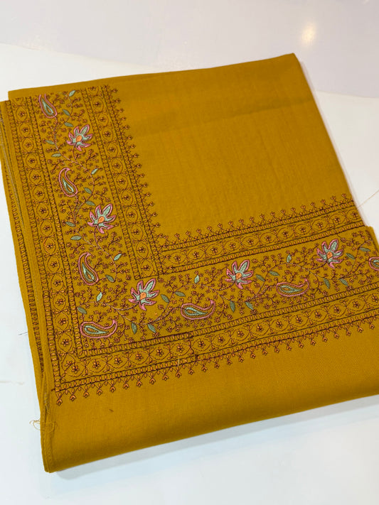 Kashmiri Shawl | Border Papermache Embroidery | Mustard