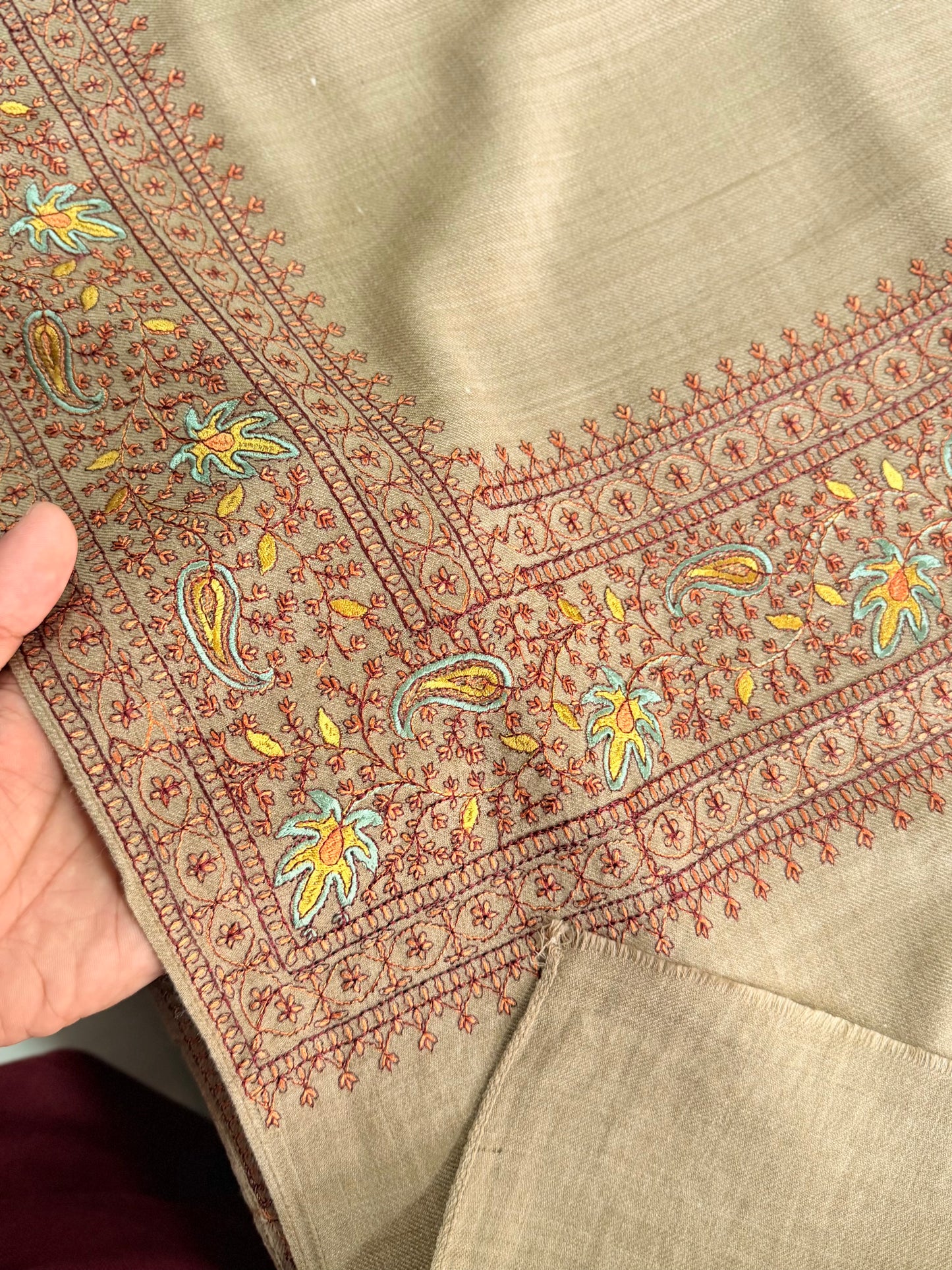 Kashmiri Shawl | Border Papermache Embroidery | Dark Skin