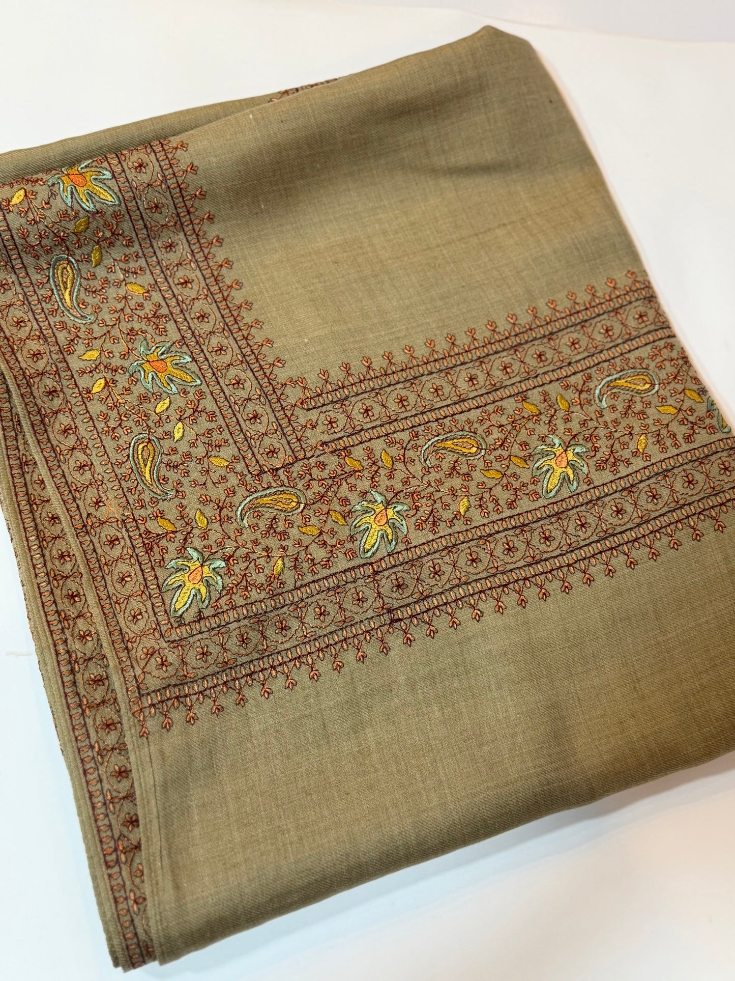 Kashmiri Shawl | Border Papermache Embroidery | Dark Skin