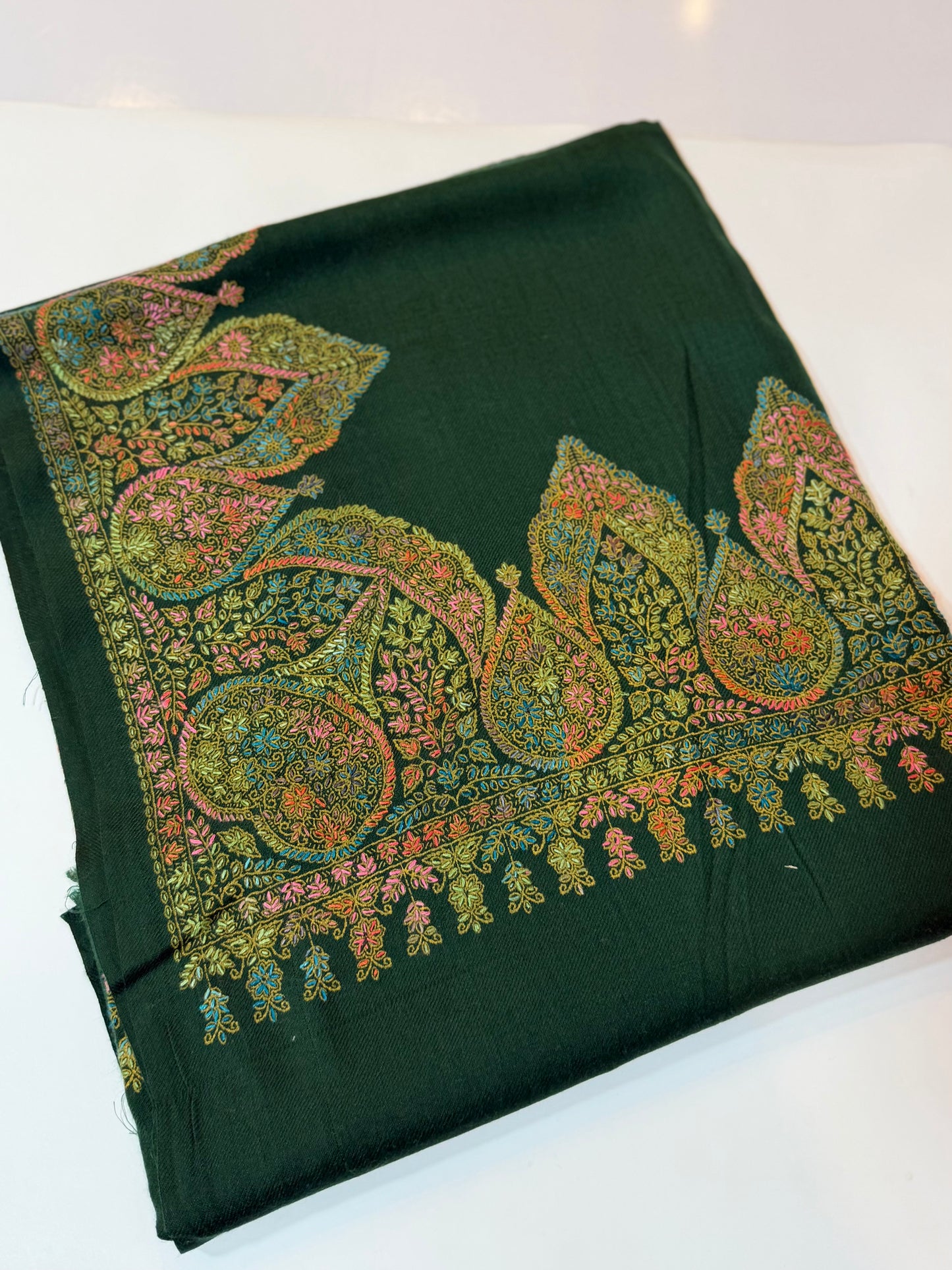 Pashmina Shawl Border Embroidery | Handmade Shawl Perfect Gift | Green