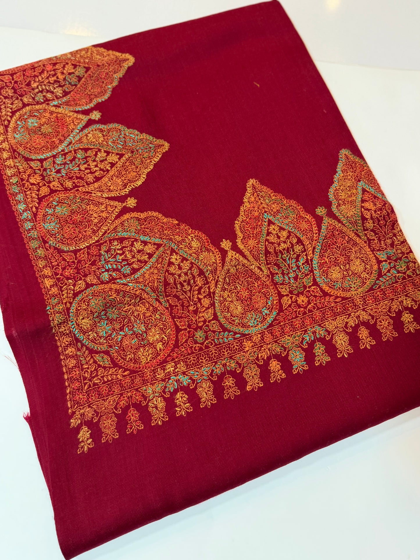 Pashmina Shawl Border Embroidery | Handmade Shawl Perfect Gift | Maroon