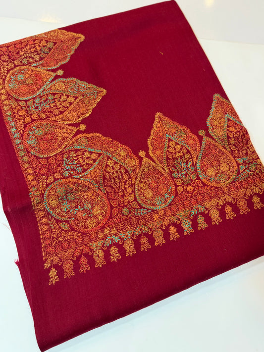 Pashmina Shawl Border Embroidery | Handmade Shawl Perfect Gift | Maroon
