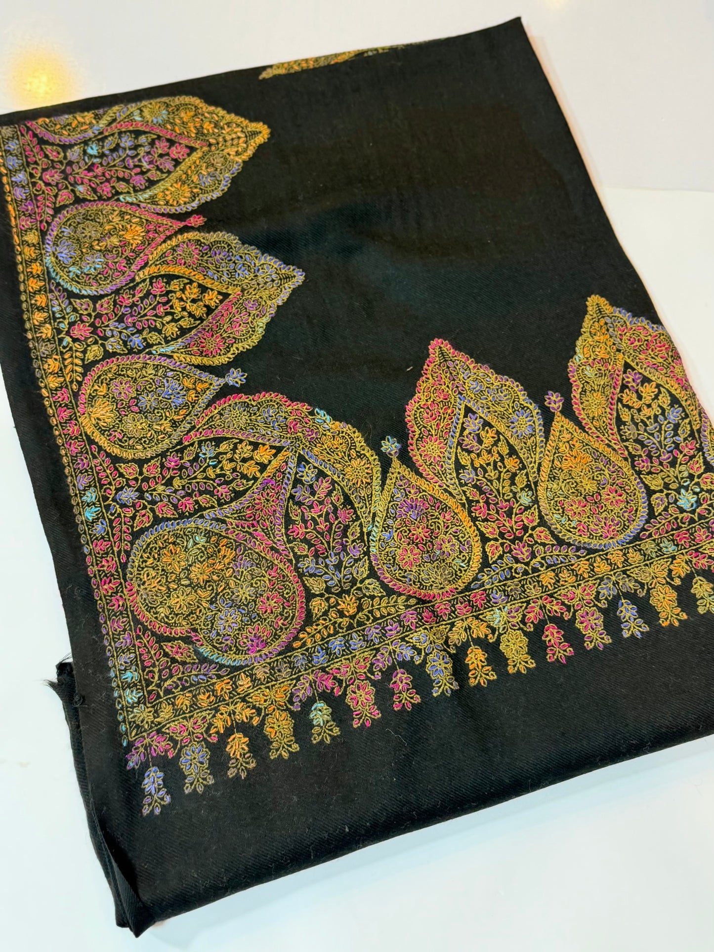 Pashmina Shawl Border Embroidery | Handmade Shawl Perfect Gift | Black